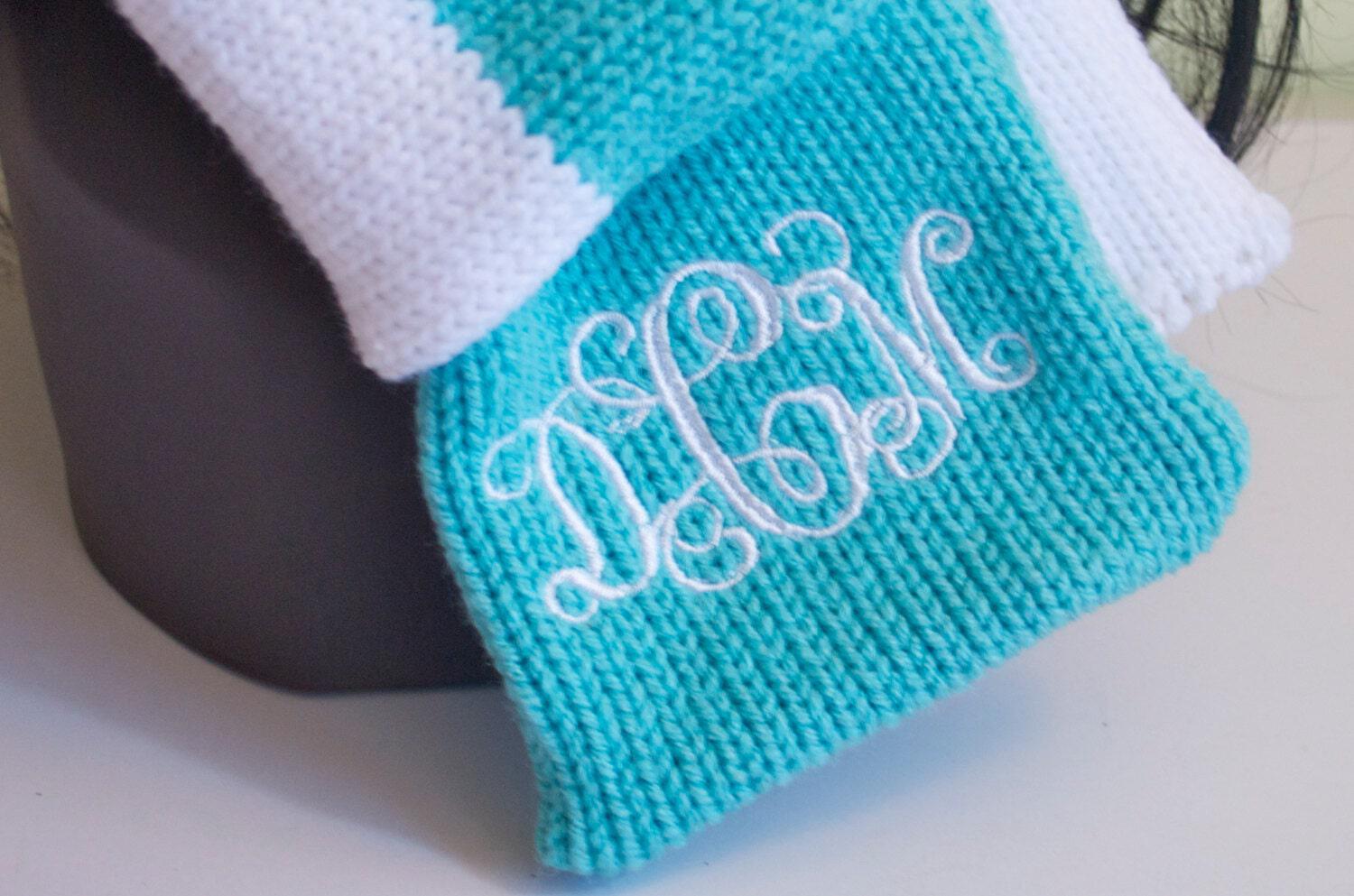 Products :: Custom Monogram Knit Beanie Hat and Scarf Set with Options