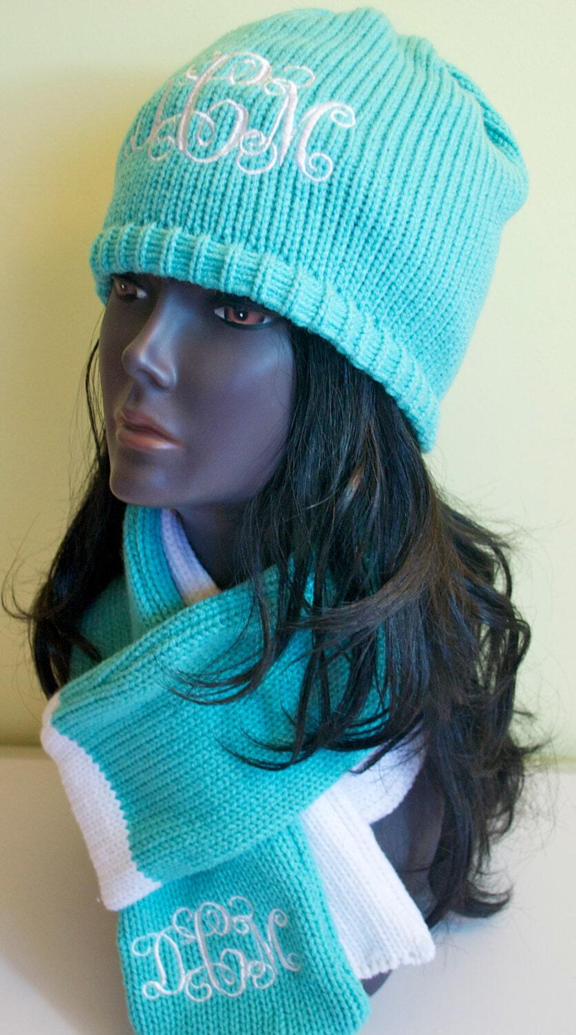 Products :: Custom Monogram Knit Beanie Hat and Scarf Set with Options