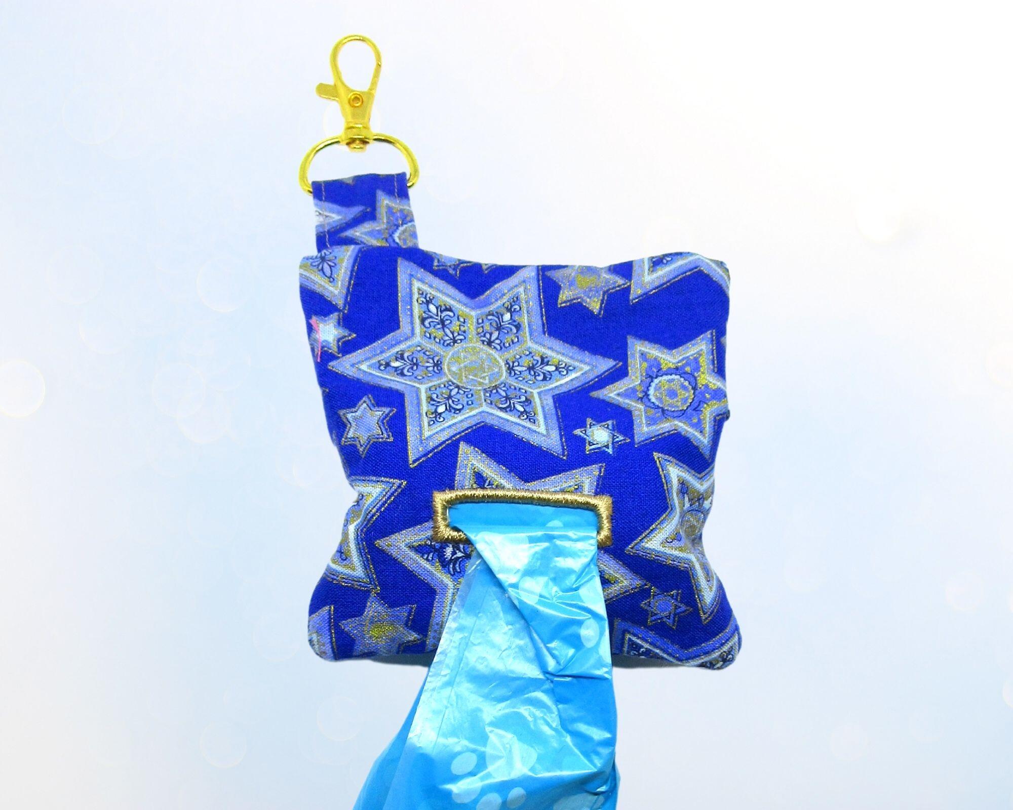 showing bag Jewish star 6 points blue and gold with gold tone hardware Multi purpose pouch Handmade by a Fur Baby Favorite dog poop bag holder waste bag dispenser training treat pouch binky pacifier bag change purse pouch