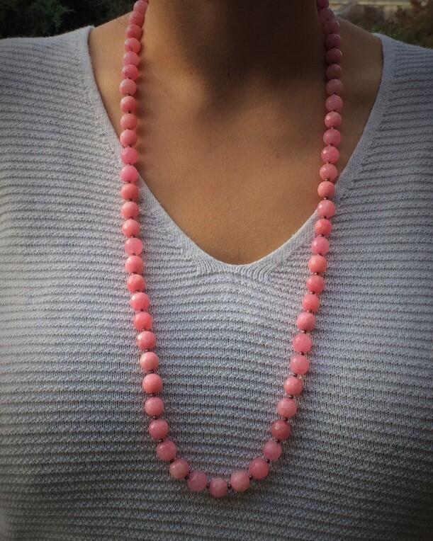 Pink beaded necklace with Thai silver accents