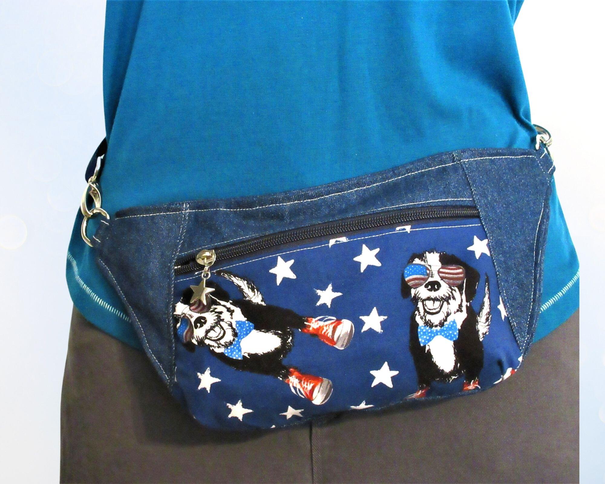 hipster americana Rock Star Dog Fanny Pack for men or women Adjustable strap with Red white and blue lining bum bag
