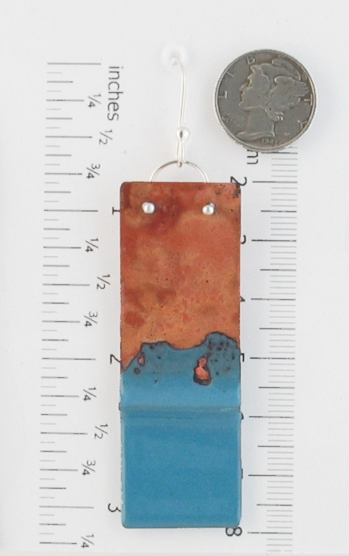 Fold-Formed and Flame-Painted Copper with Torch-Fired Enamel of Sea Foam Aqua Green, Statement Earrings with Argentium 935 Sterling Silver Earwires