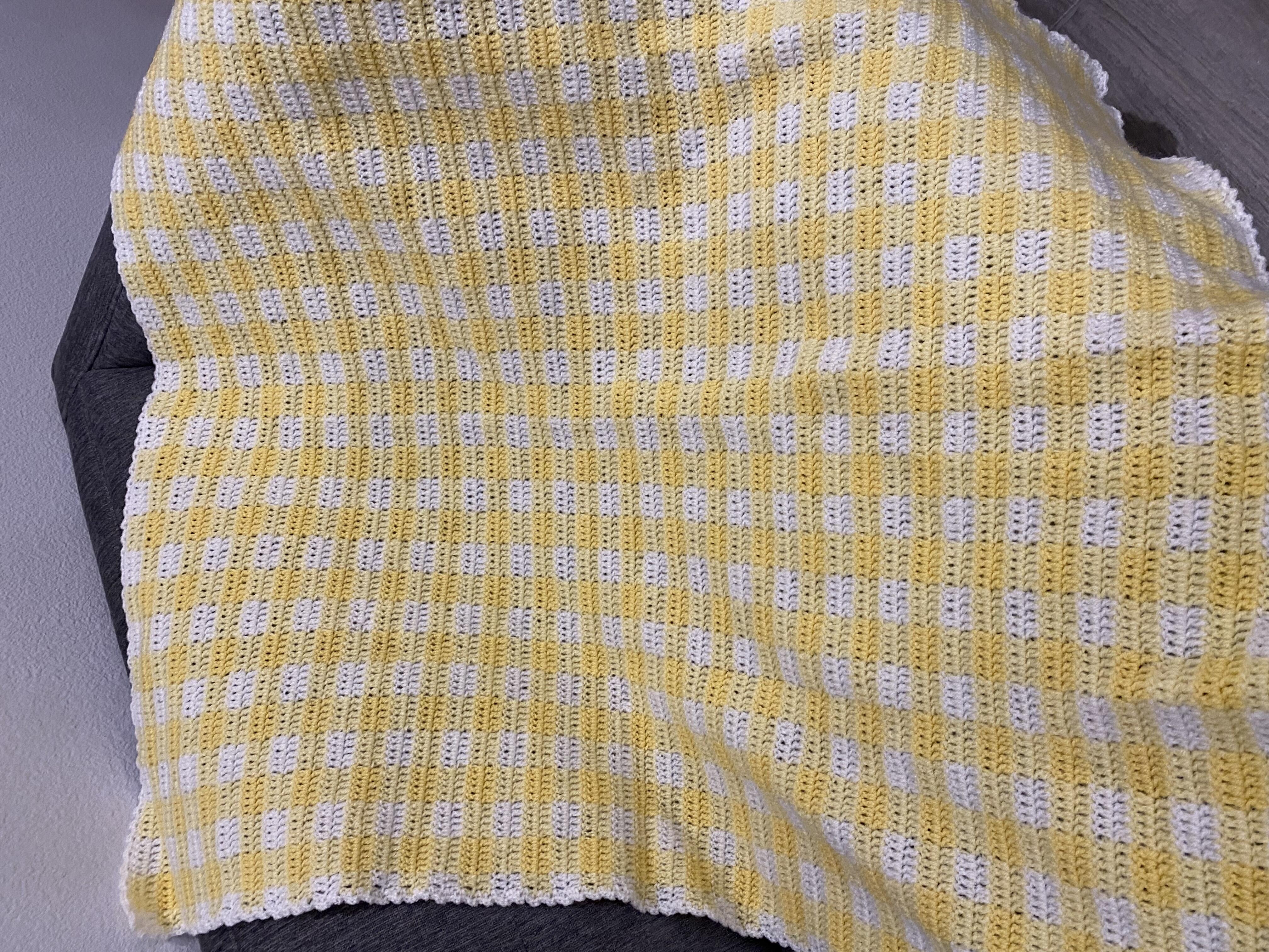 Yellow and White Gingham Check Plaid lightweight Crochet Baby Afghan