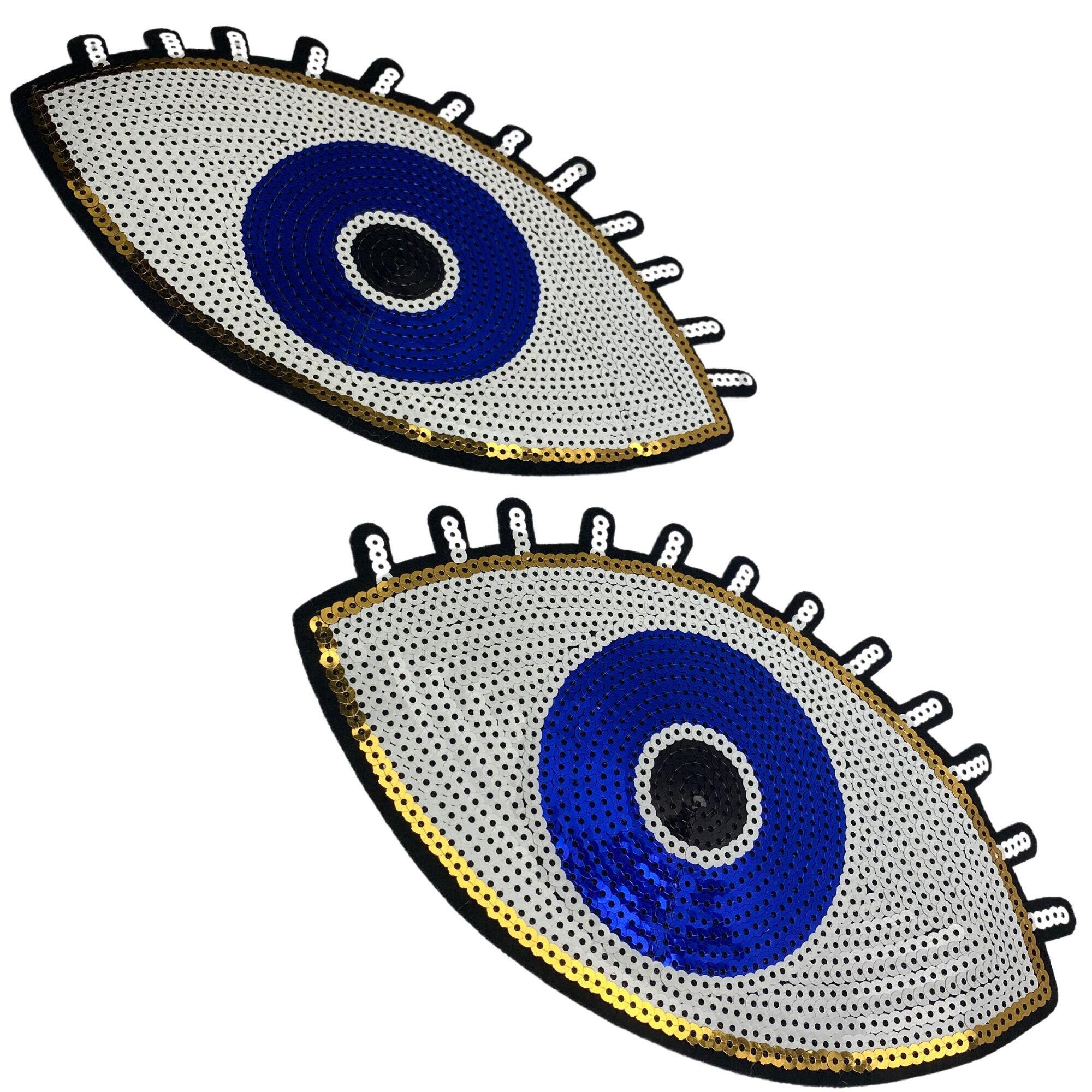 Clothing & Accessories :: Clothing Accessories :: Patches & Pins :: Evil  Eye Patch, Large Sequin Iron On Patch, Blue Eye with Gold Trim Sequins,  Embroidered Sew On, Glue On Patches, Sequin Applique Patches
