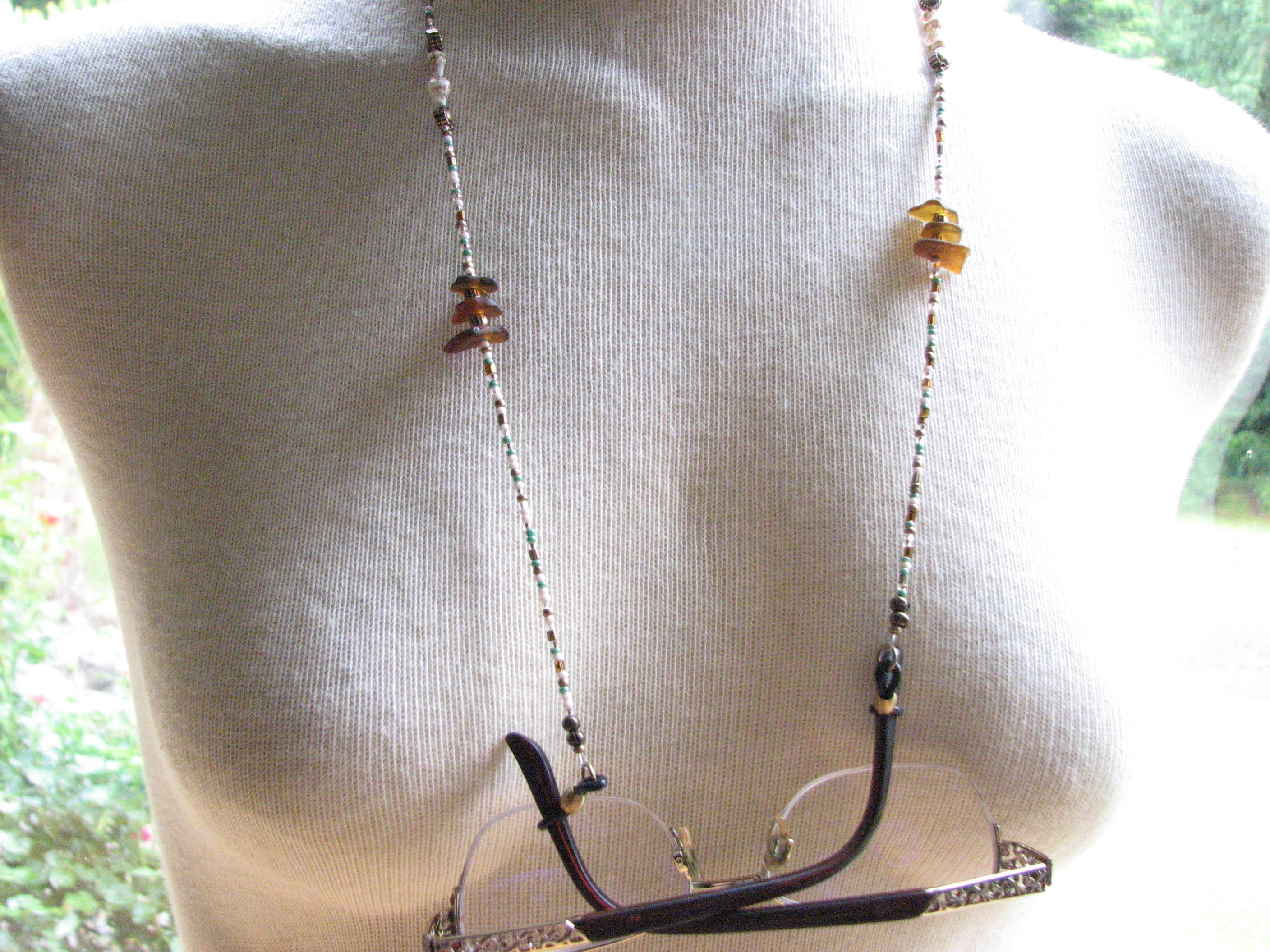 Brown Shell and Sea Glass Eyeglass Necklace