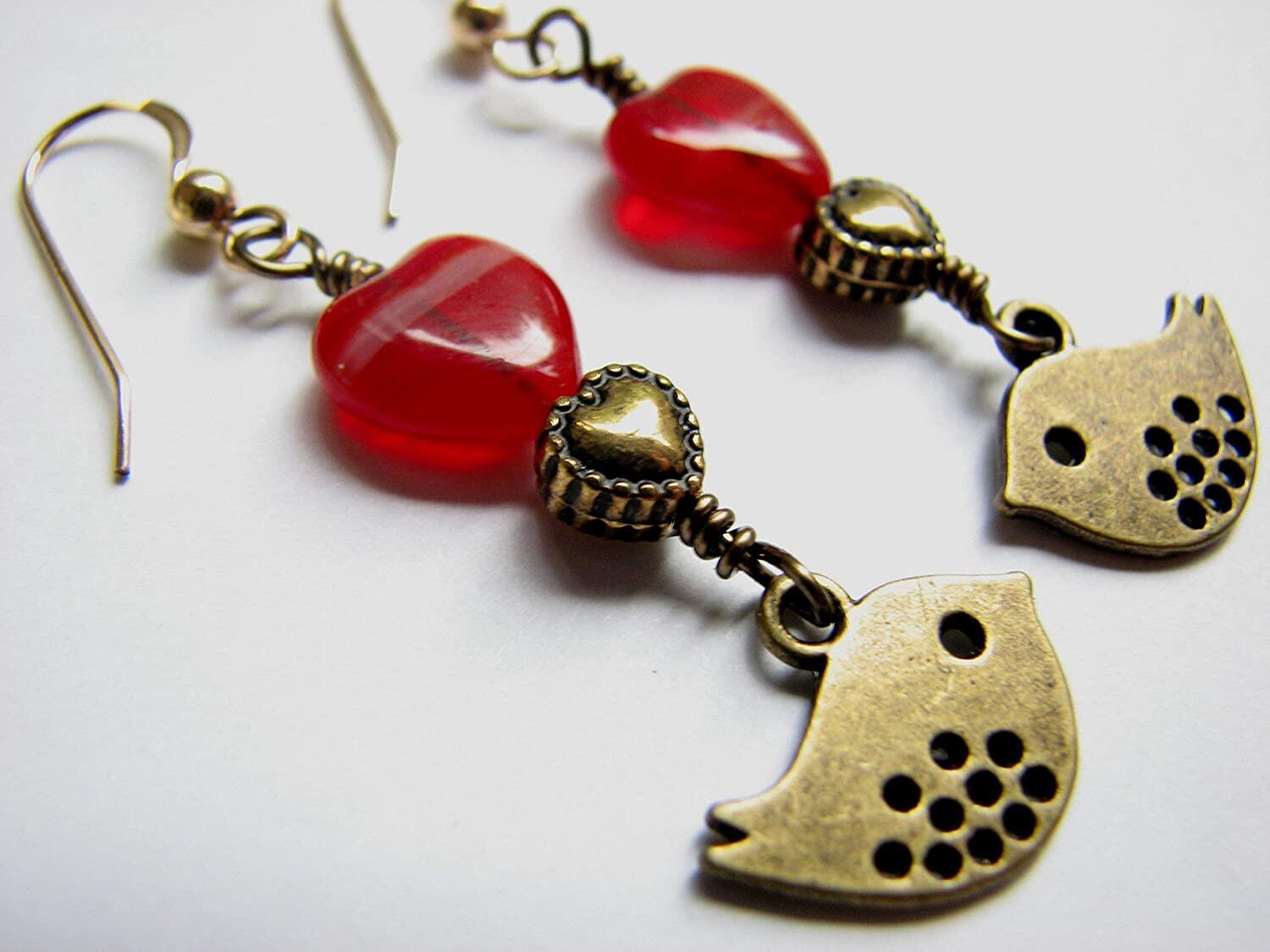 birds and hearts romantic earrings