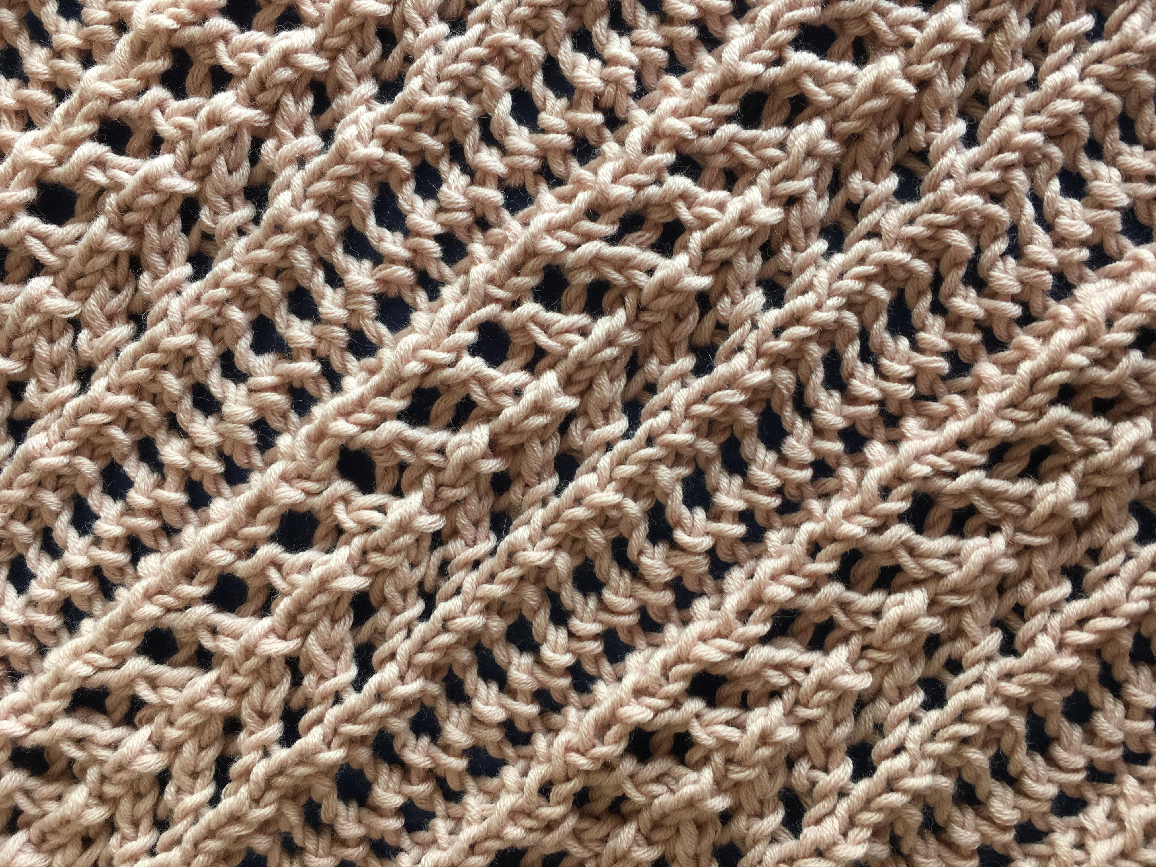 close up of lace pattern in knit shawl
