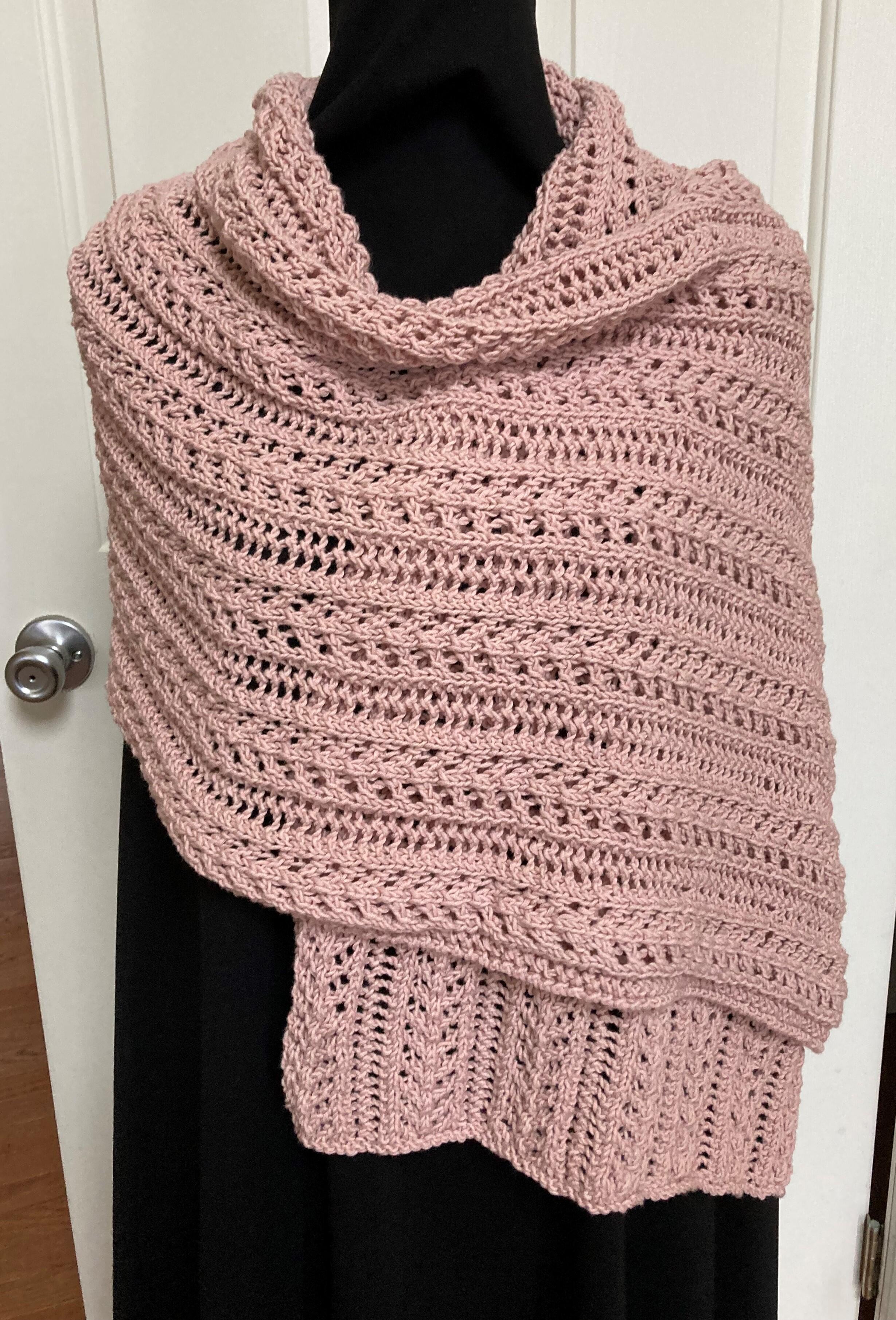 knit wrap in cotton and wool pink yarn