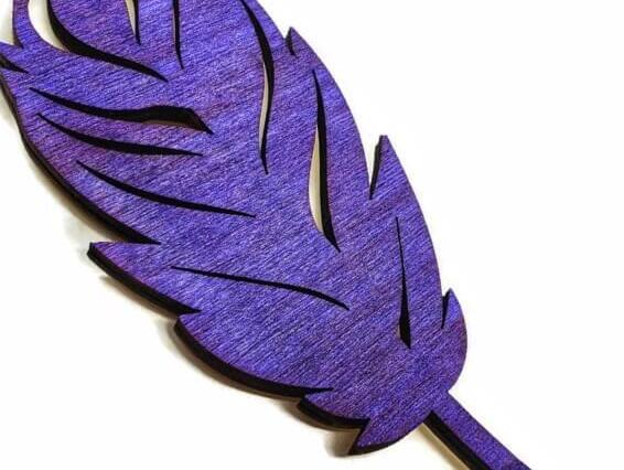Indigo Hand painted wooden feather magnet.