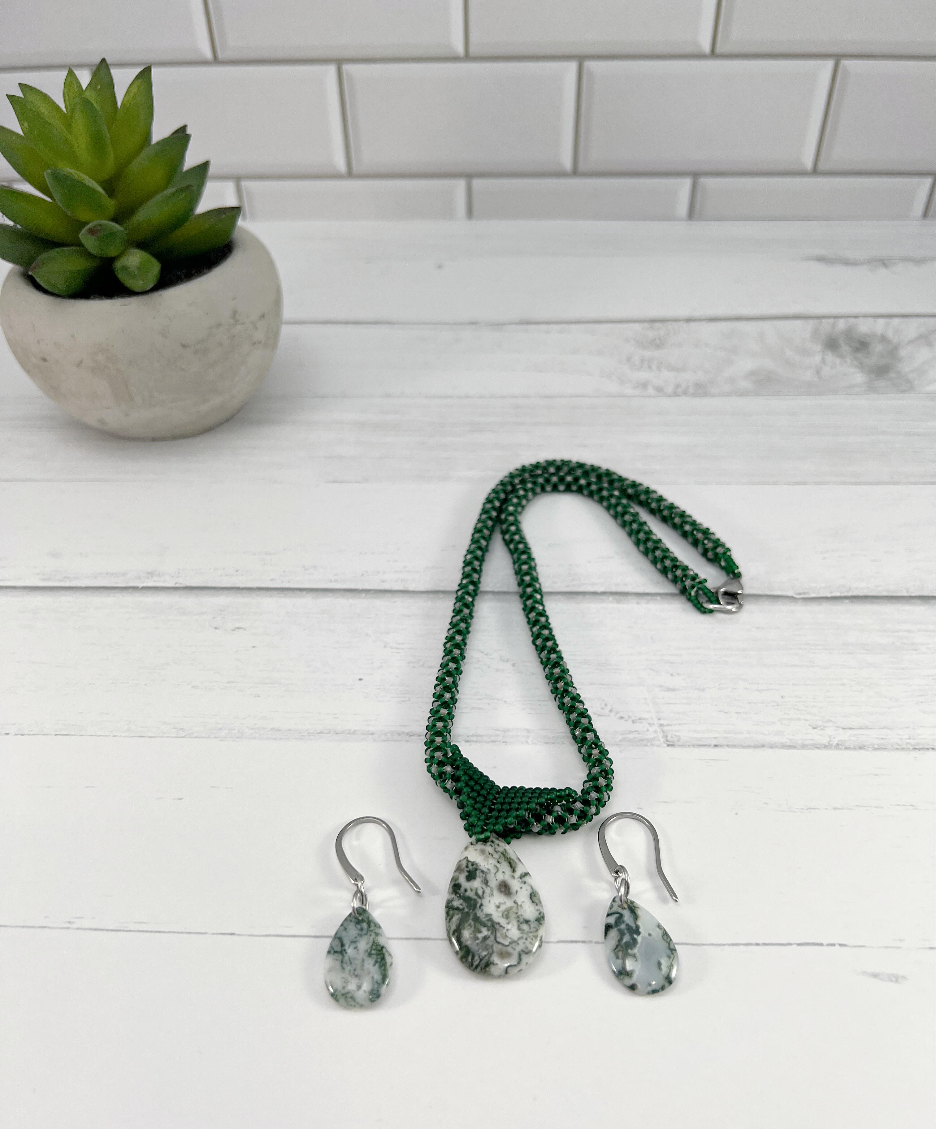 Green Necklace and Earring Set