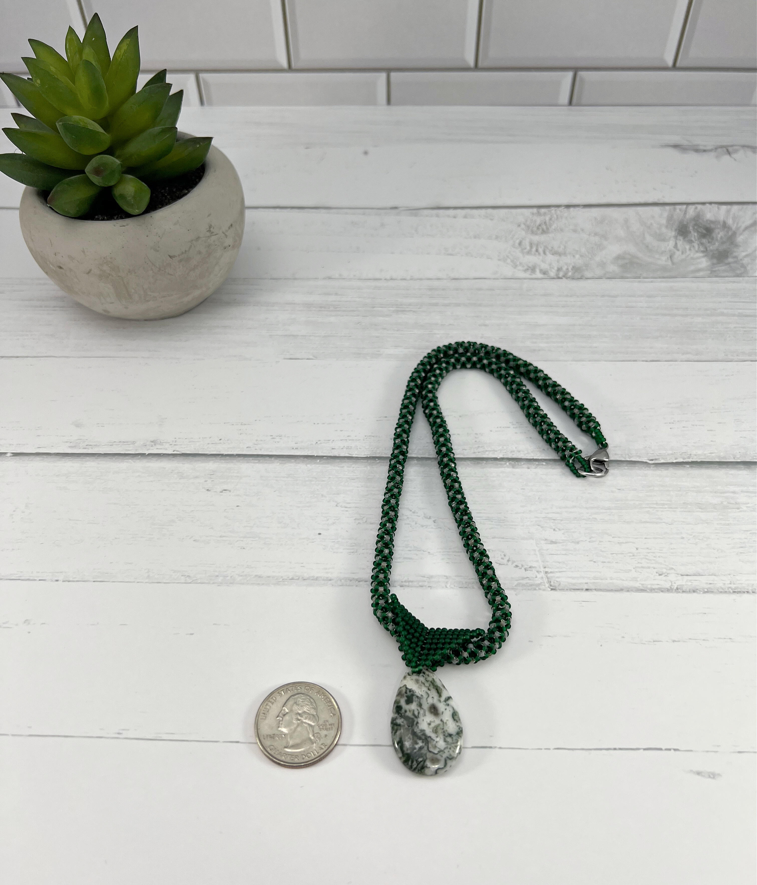 Beaded Necklace with Jasper Pendant