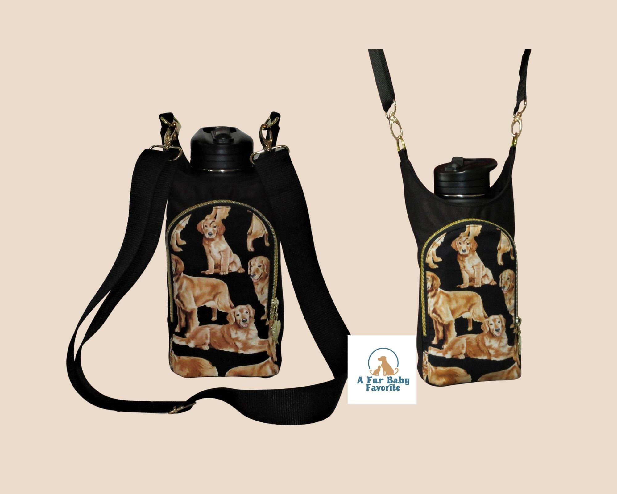 Golden Retriever Dogs print Cross Body Sling Bag. Holds Large Water bottles, Wine, other beverages. A fur baby favorite water bottle holder