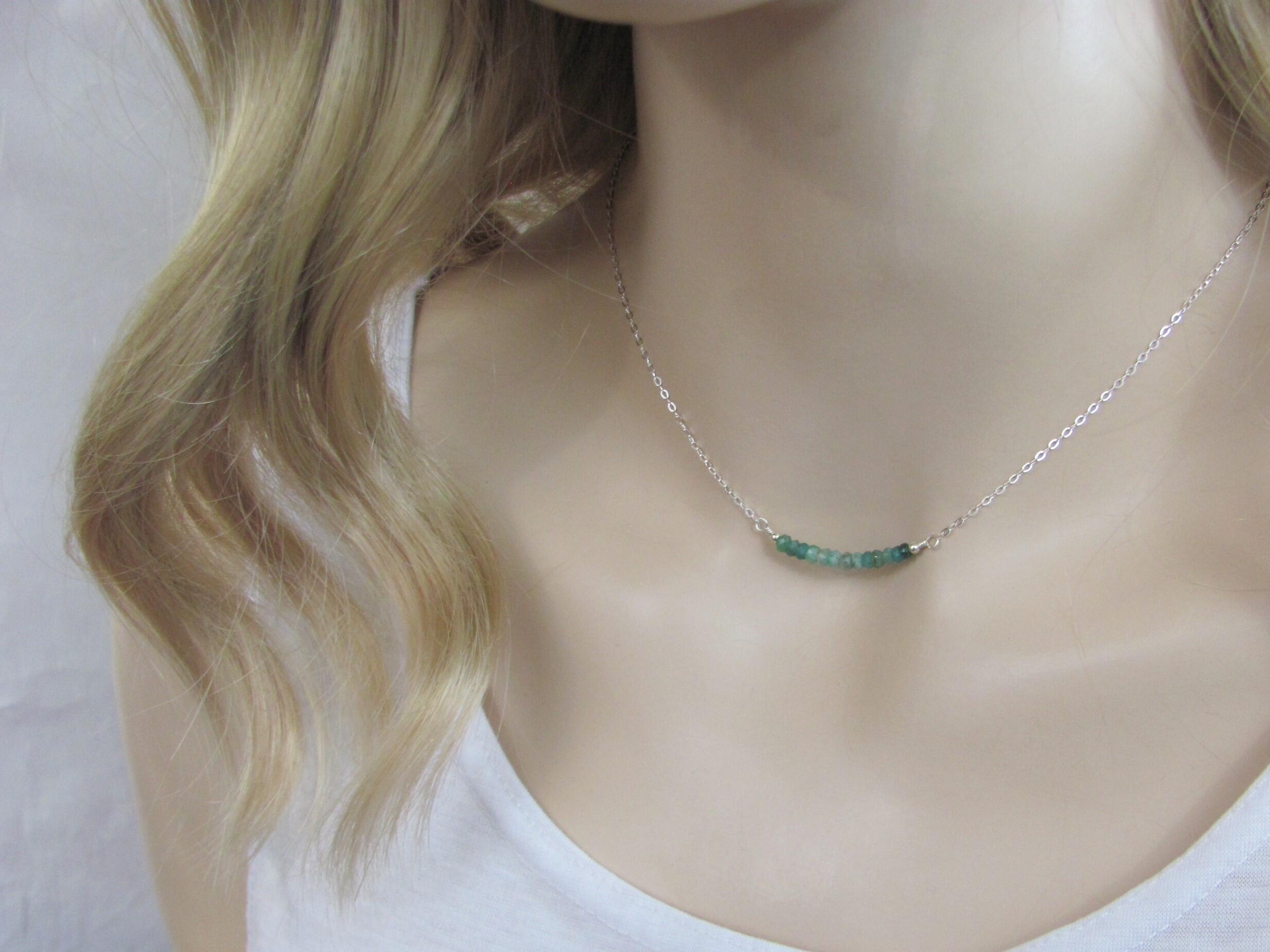 Raw Emerald Bar Necklace in Sterling Silver