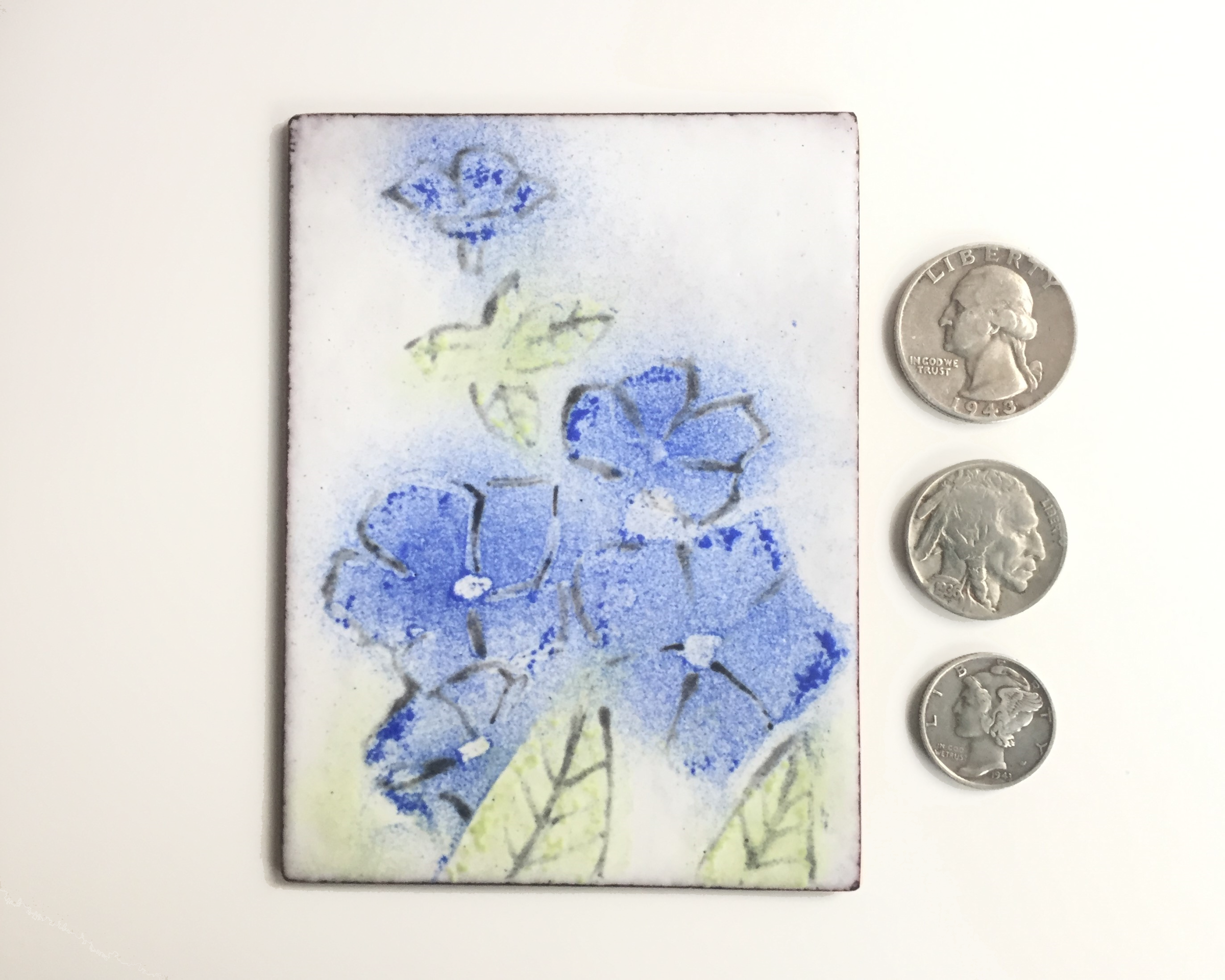 miniature copper enamel impressionist floral landscape painting 3" by 4"
