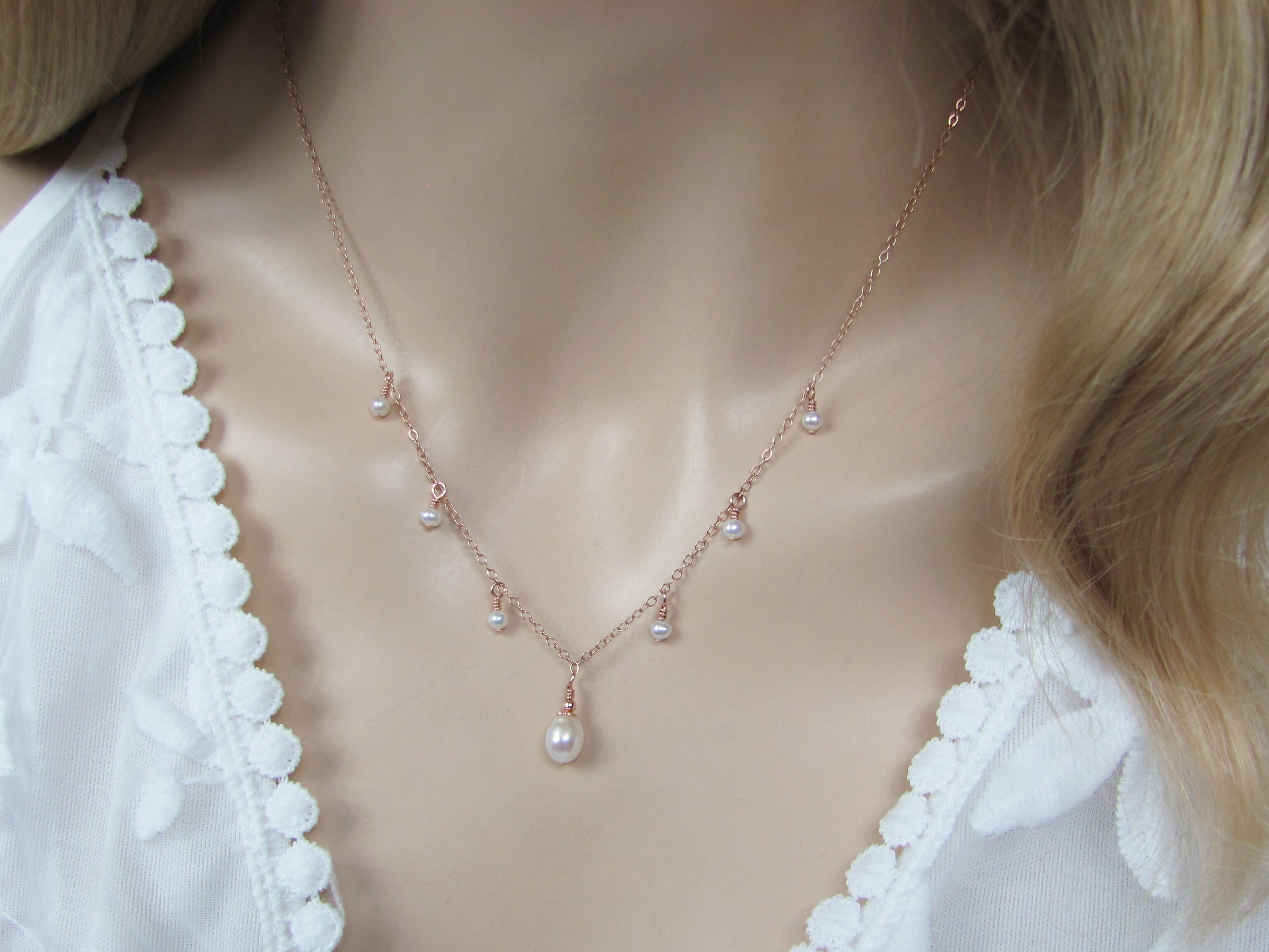 Rose Gold Pearl Dangle Necklace