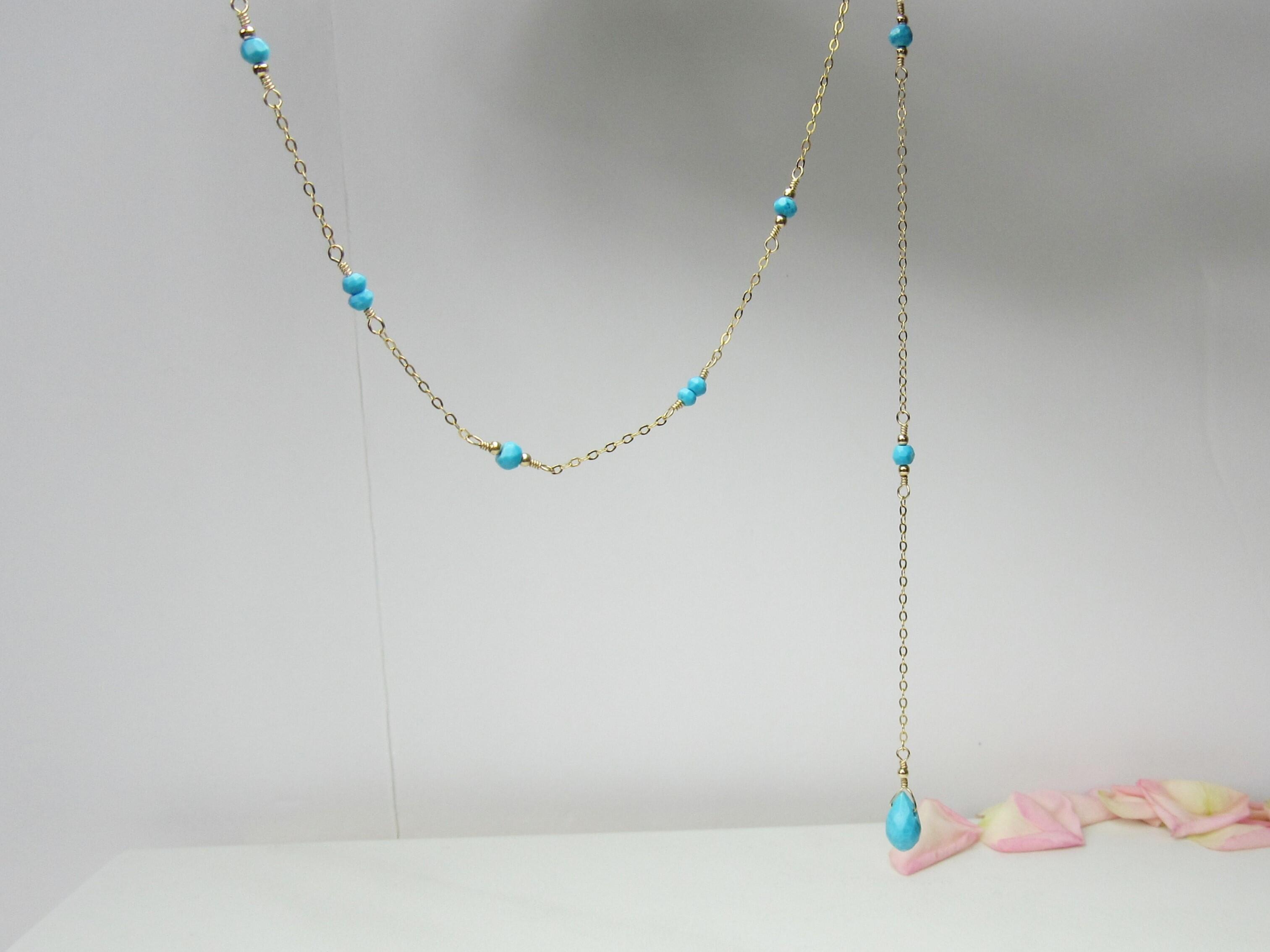 Bridal Backdrop Necklace with Turquoise Gemstones