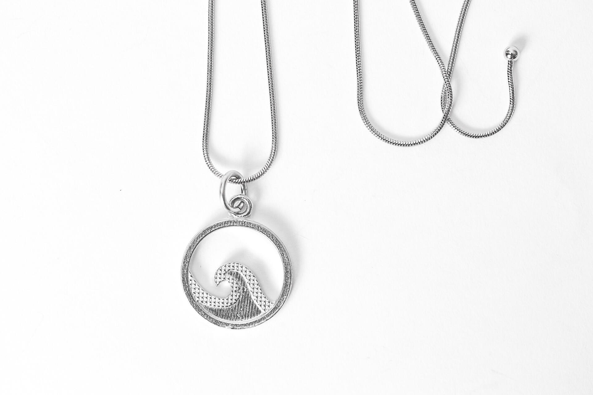 USA Handcrafted Pewter Wave Pendant Adjustable Necklace