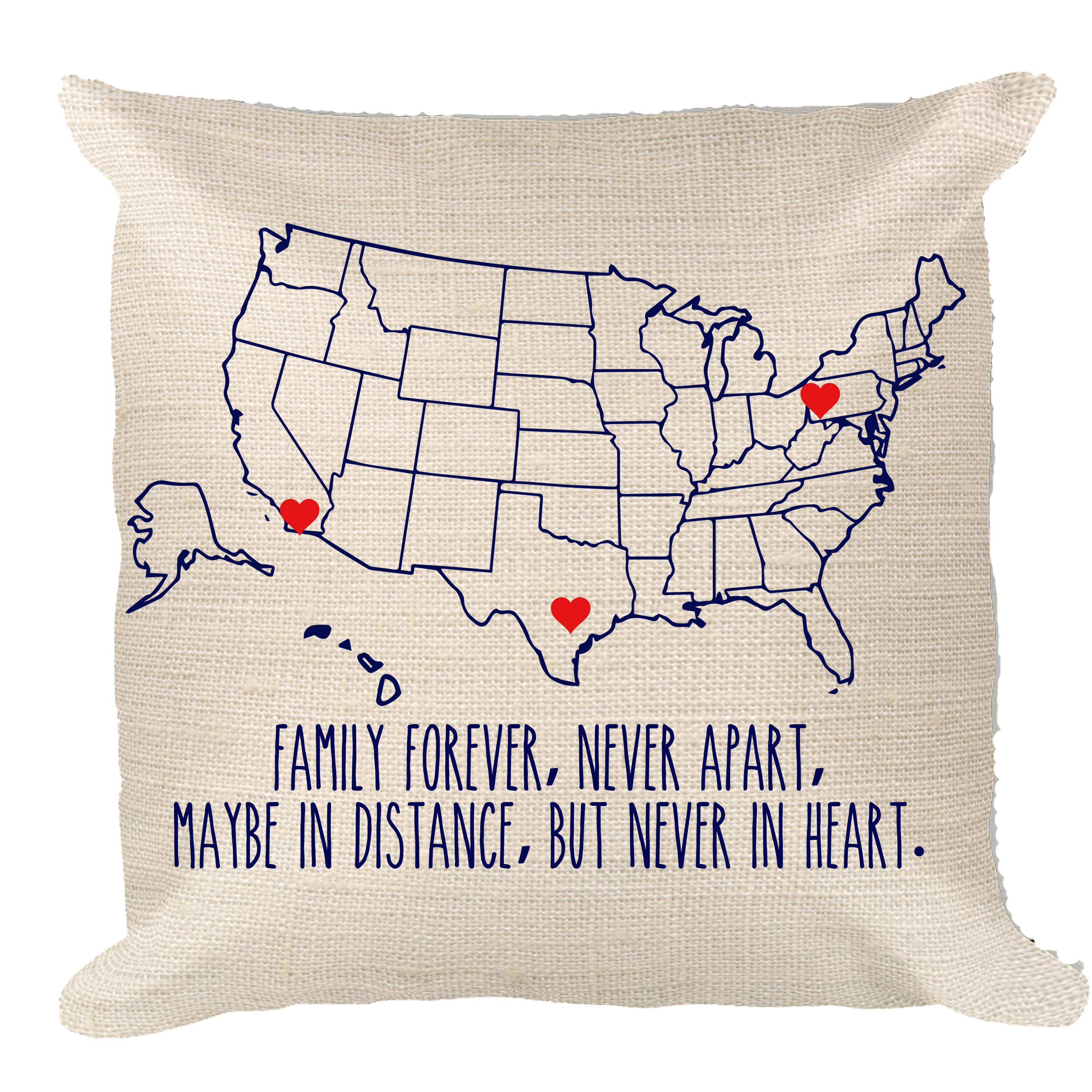 usa map with blue font and red hearts