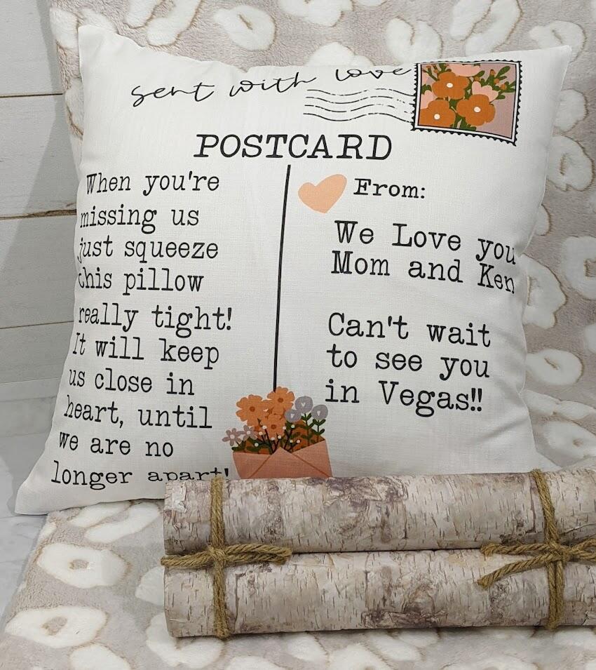 Missing you postcard pillow