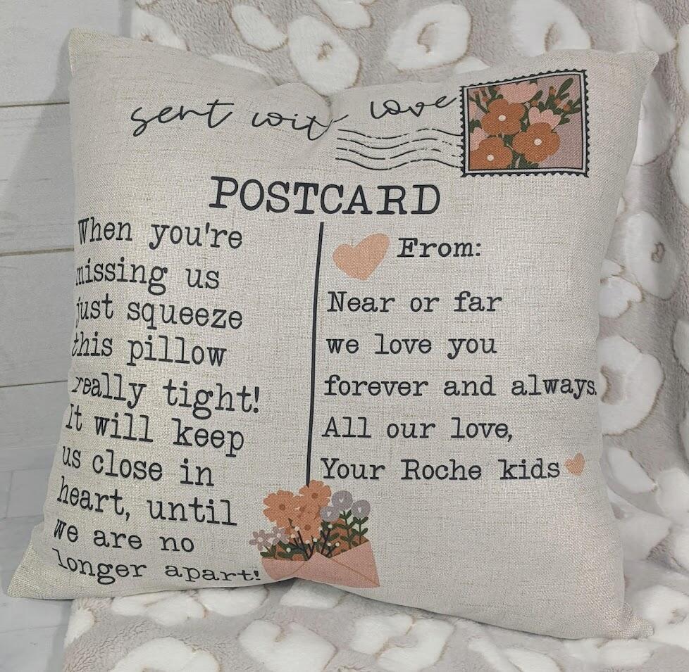 Missing you postcard pillow