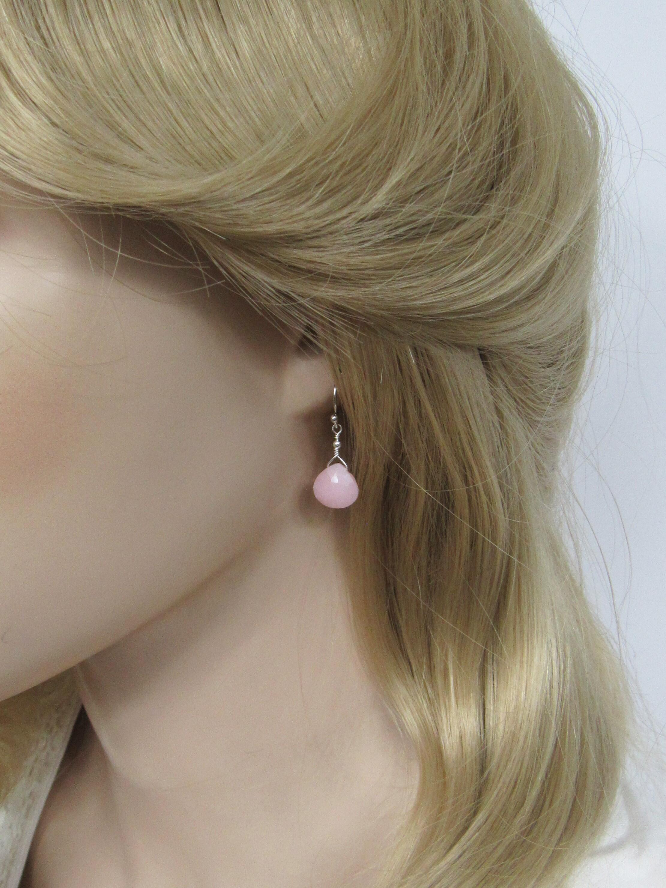 Peruvian Pink Opal Drop Earrings in Sterling Silver