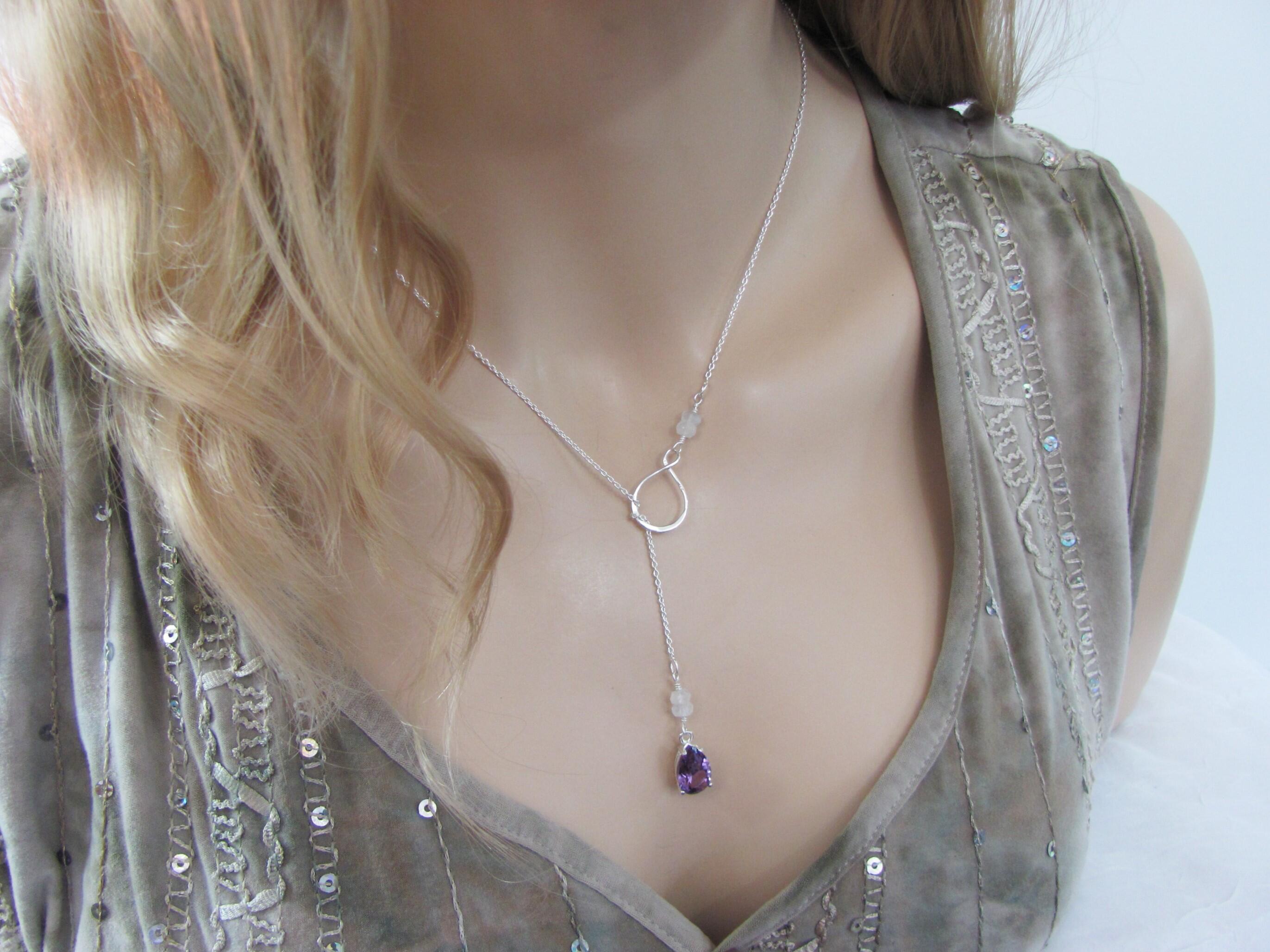 Alexandrite and Moonstone Necklace, Infinity Lariat