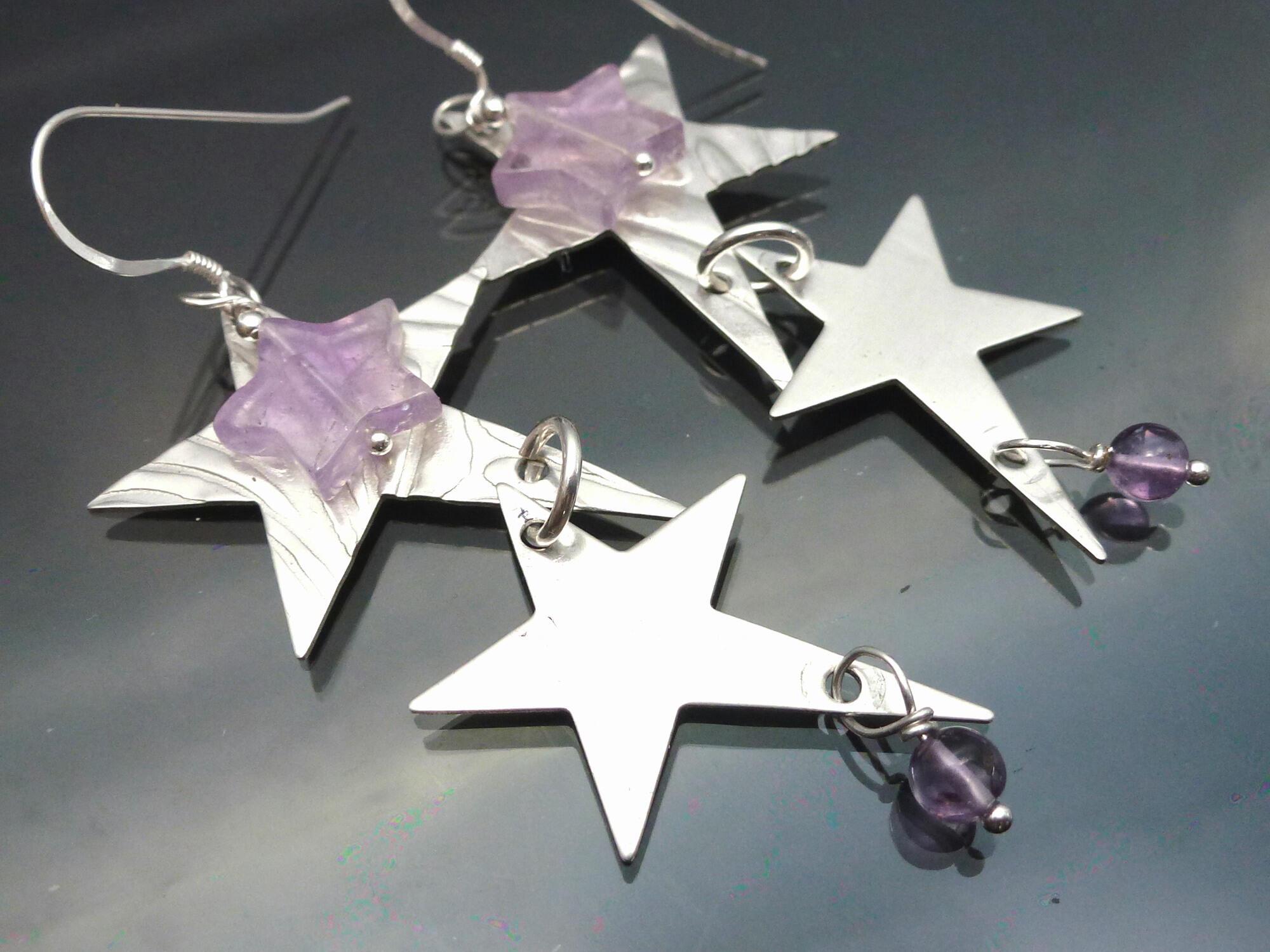 Shooting Stars Purple Amethyst Sterling Silver Earrings, celestial