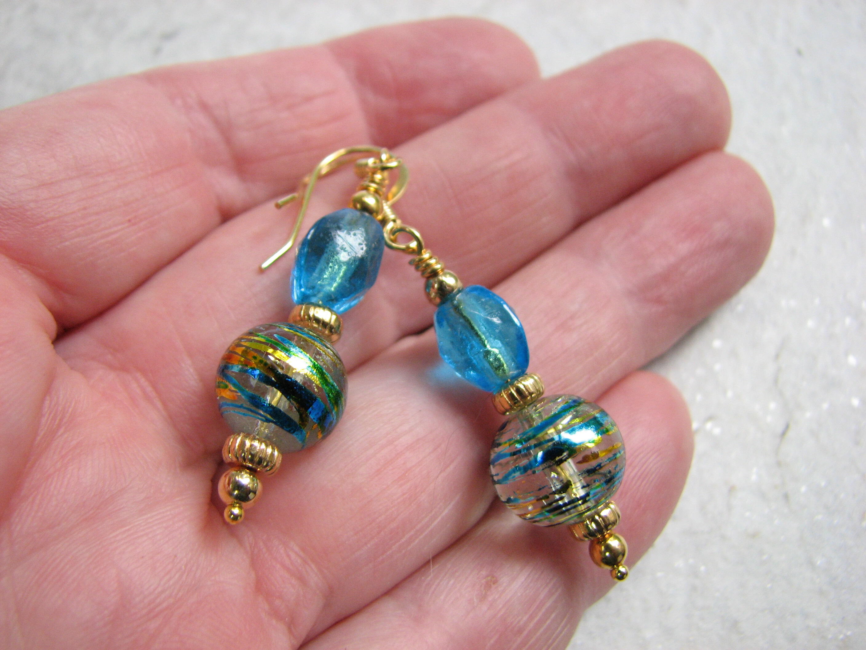Handmade beaded blue earrings