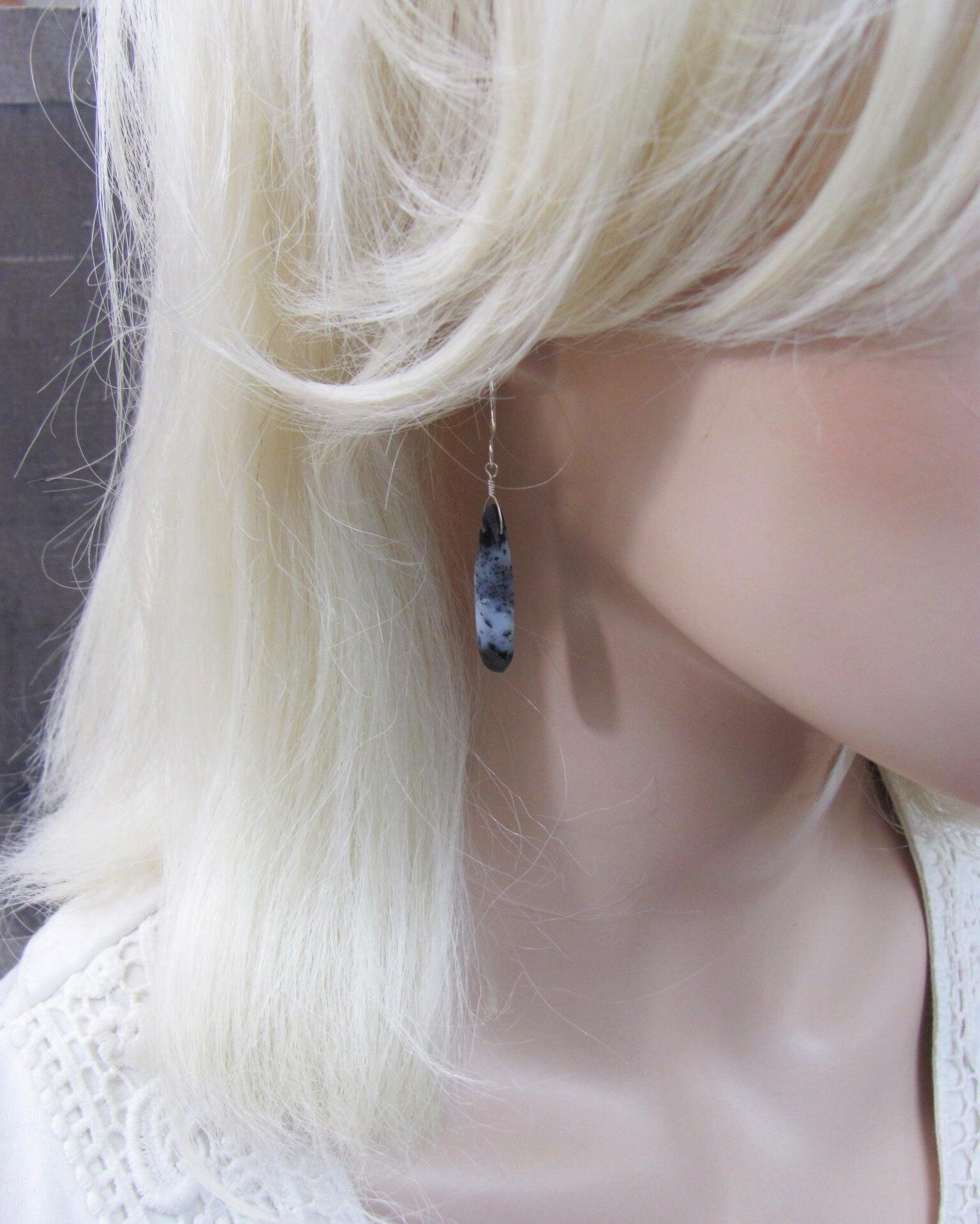 Dendrite Opal Drop Earrings, Natural Dendritic Opal