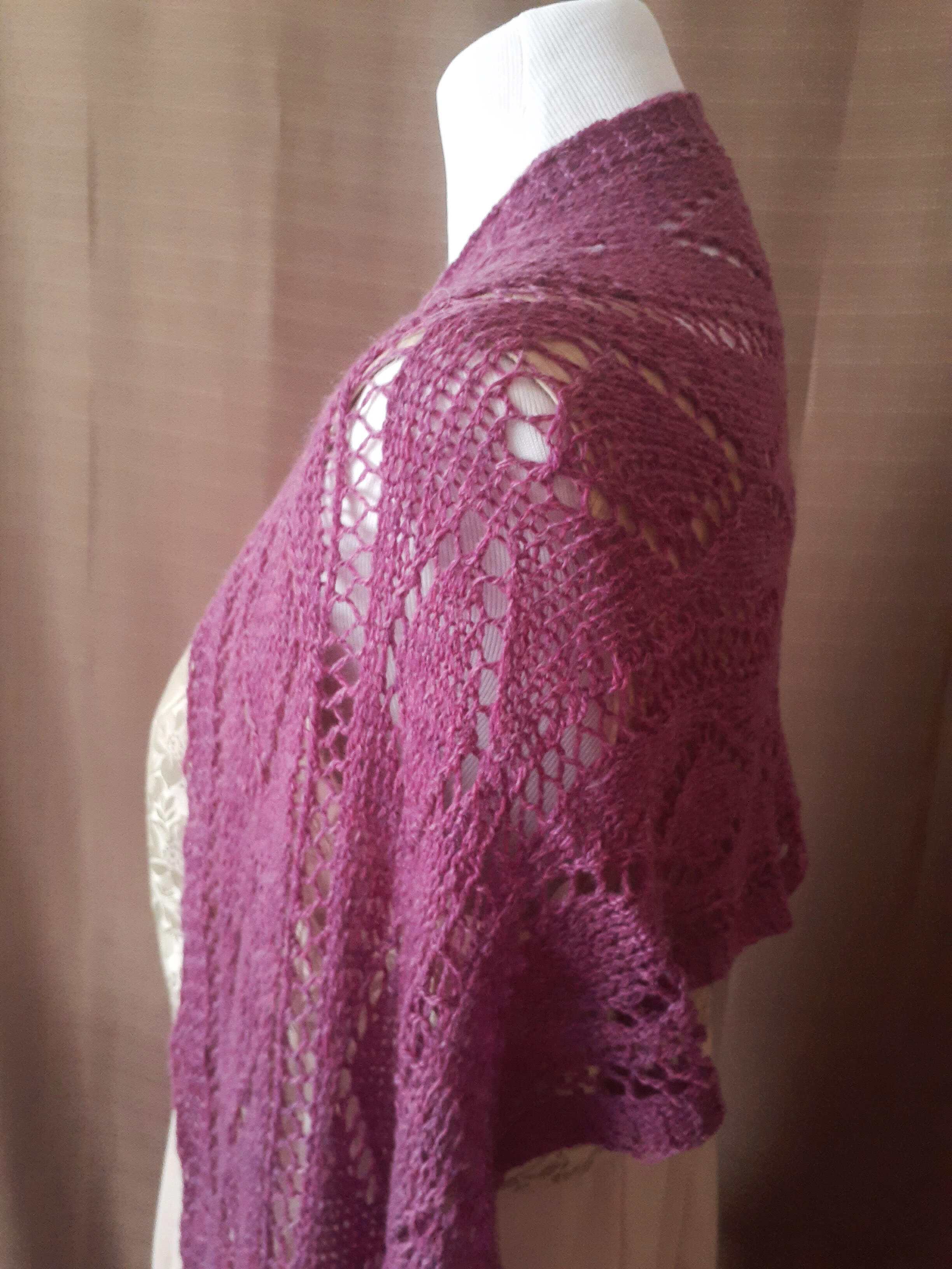 medium purple  cashmere lace stole - crochet - side view