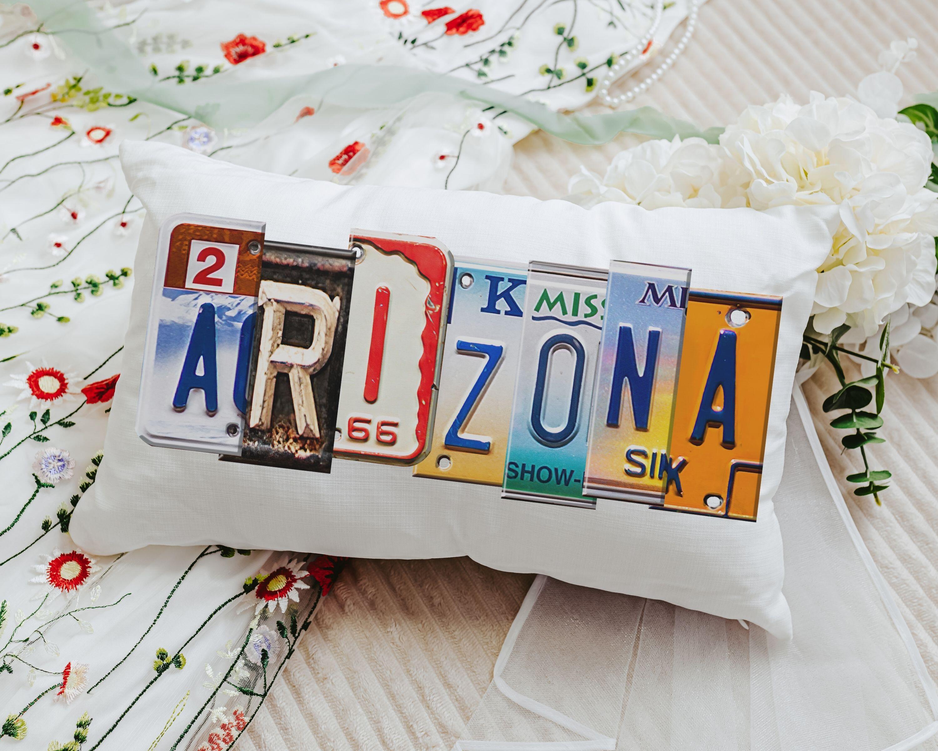 Custom license plate letters state pillow