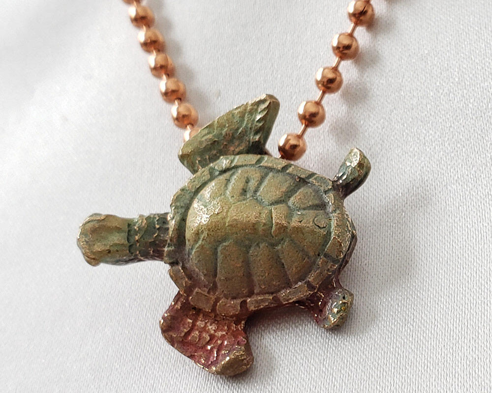 Bronze Sea Turtle Pendant with Green Patina