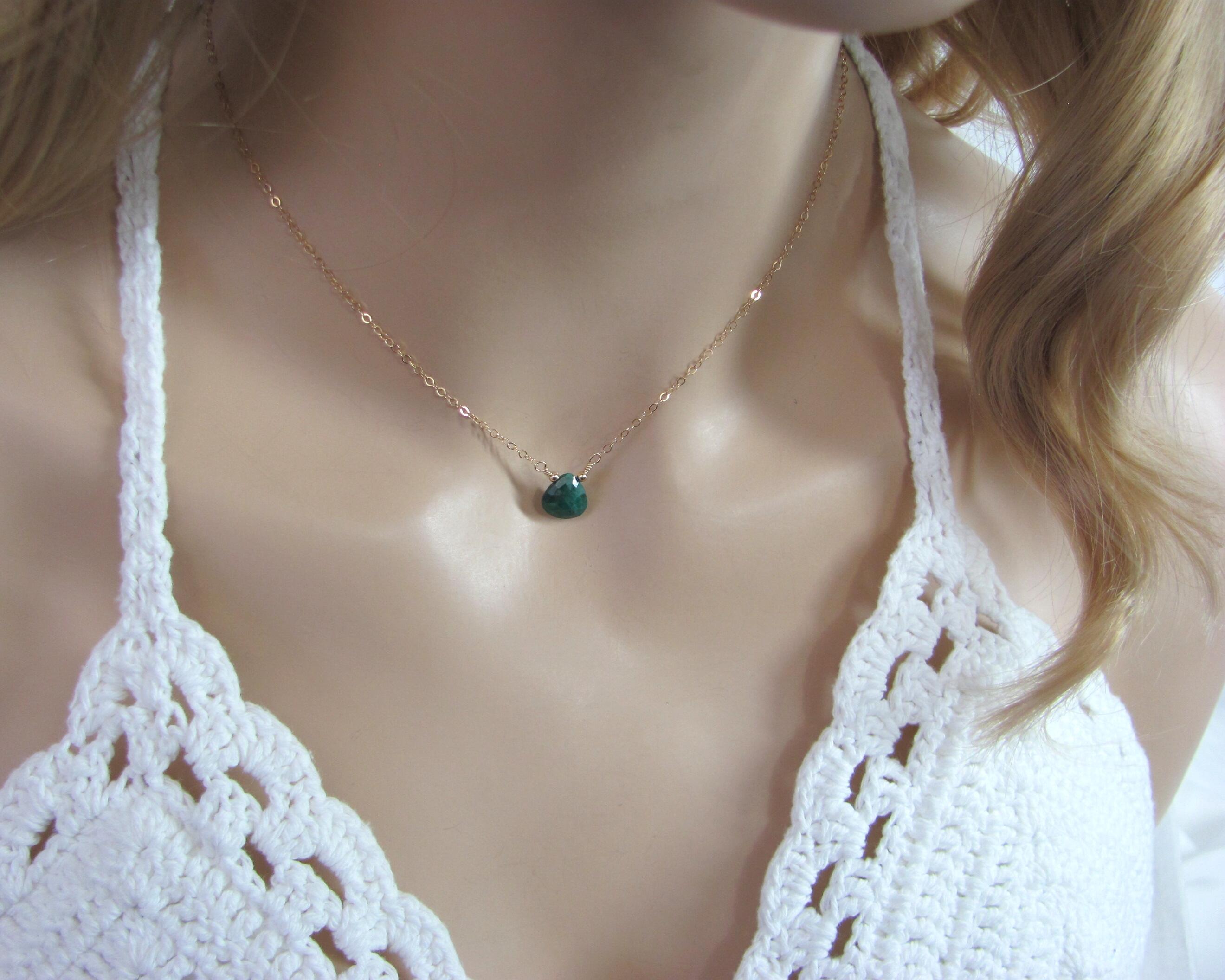 Back Drop Necklace with Genuine Emerald and Opal Gemstones