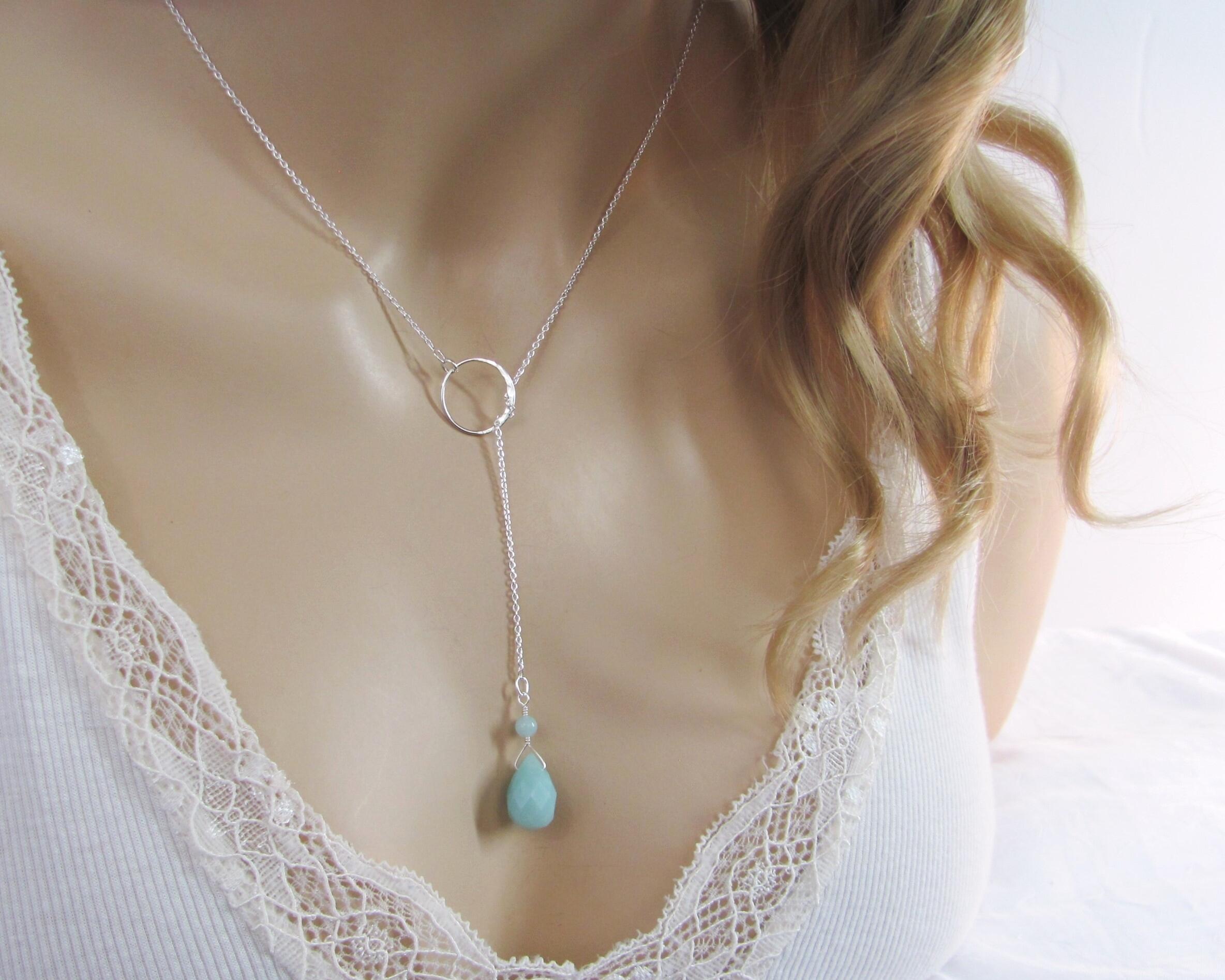 Amazonite Lariat Necklace in Sterling Silver