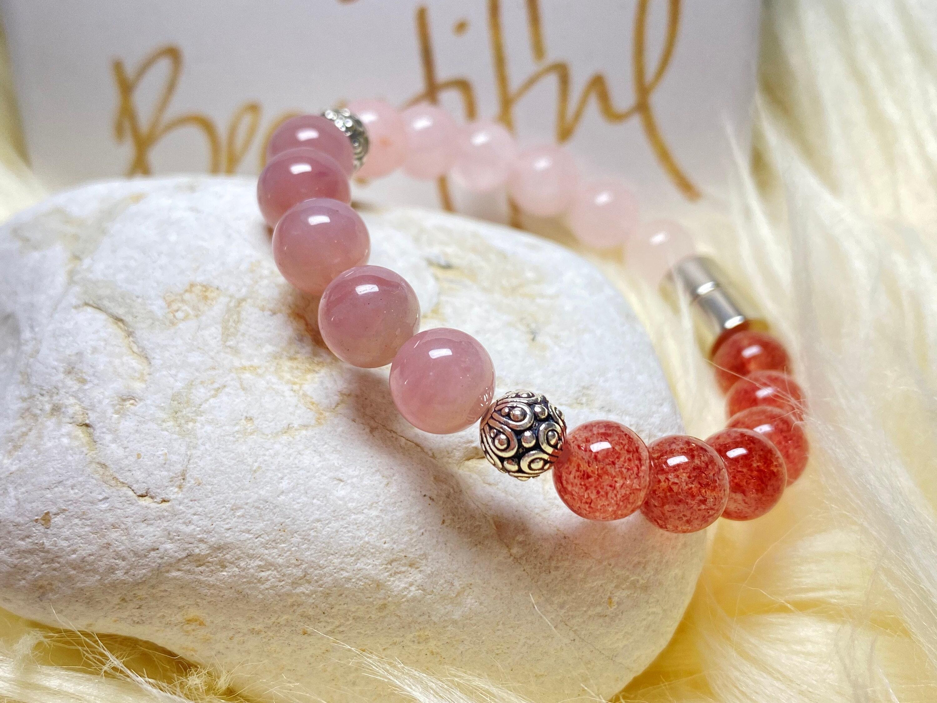 Garnet, Rose Quartz and Strawberry Quartz Bracelet (8mm Beads) Small - 6.5 / Silver