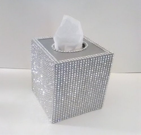Bling Tissue Box Cover Silver Diamond Wrap Sparkling Square Tissue