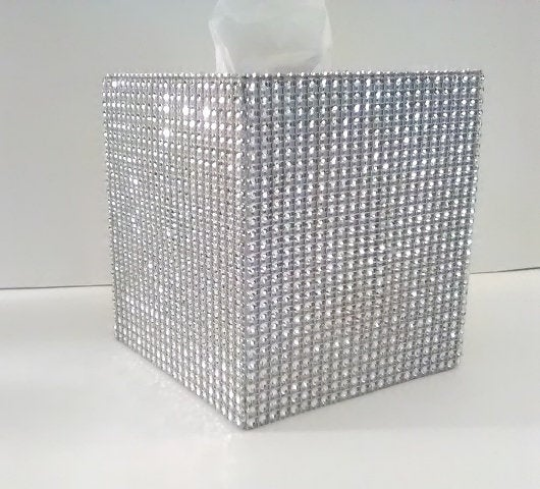 Download Bling Tissue Box Cover - Silver Diamond Wrap Sparkling Square Tissue Holder for Home, Office ...