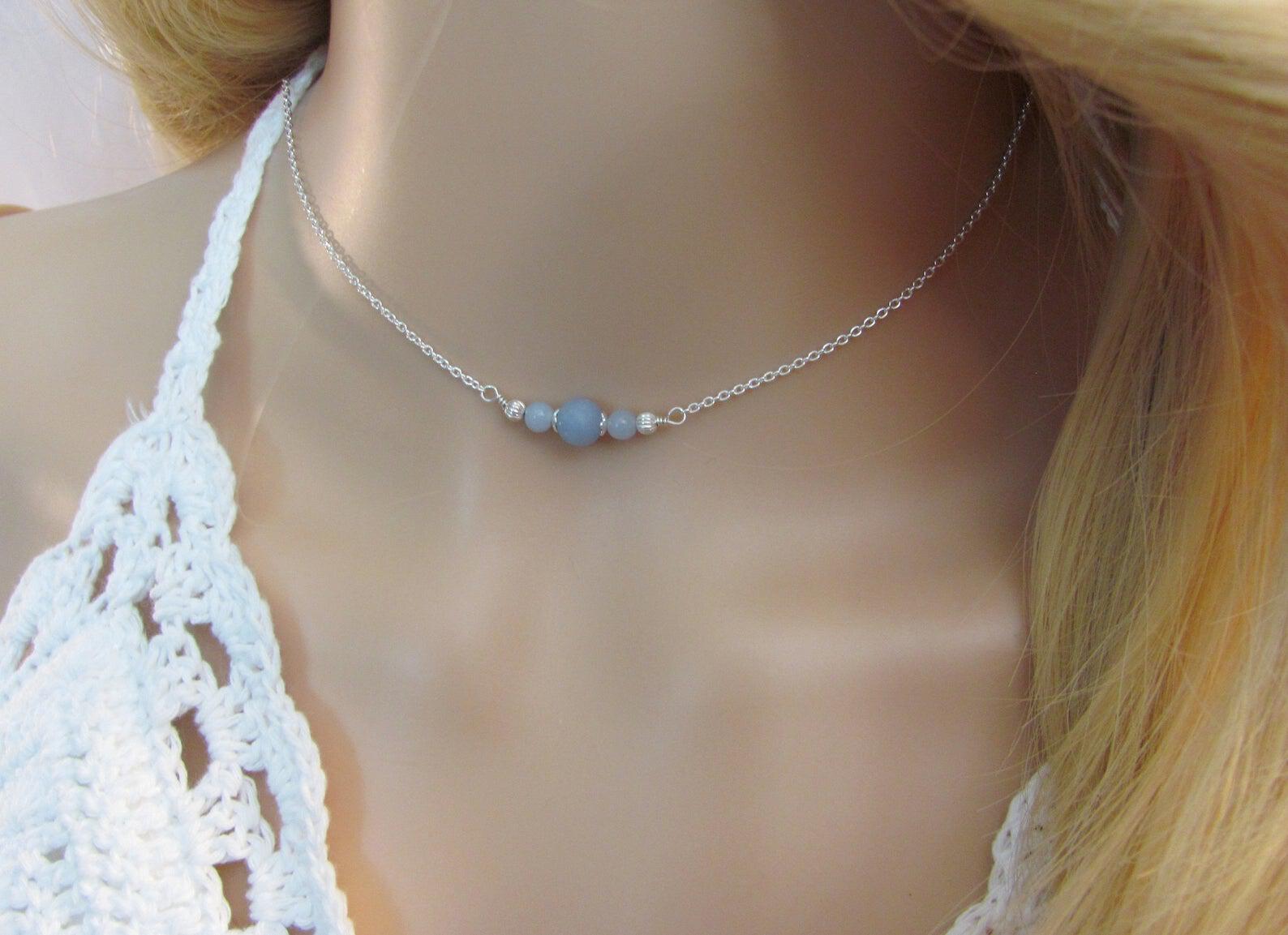 Angelite Necklace, Adjustable  Gemstone Choker