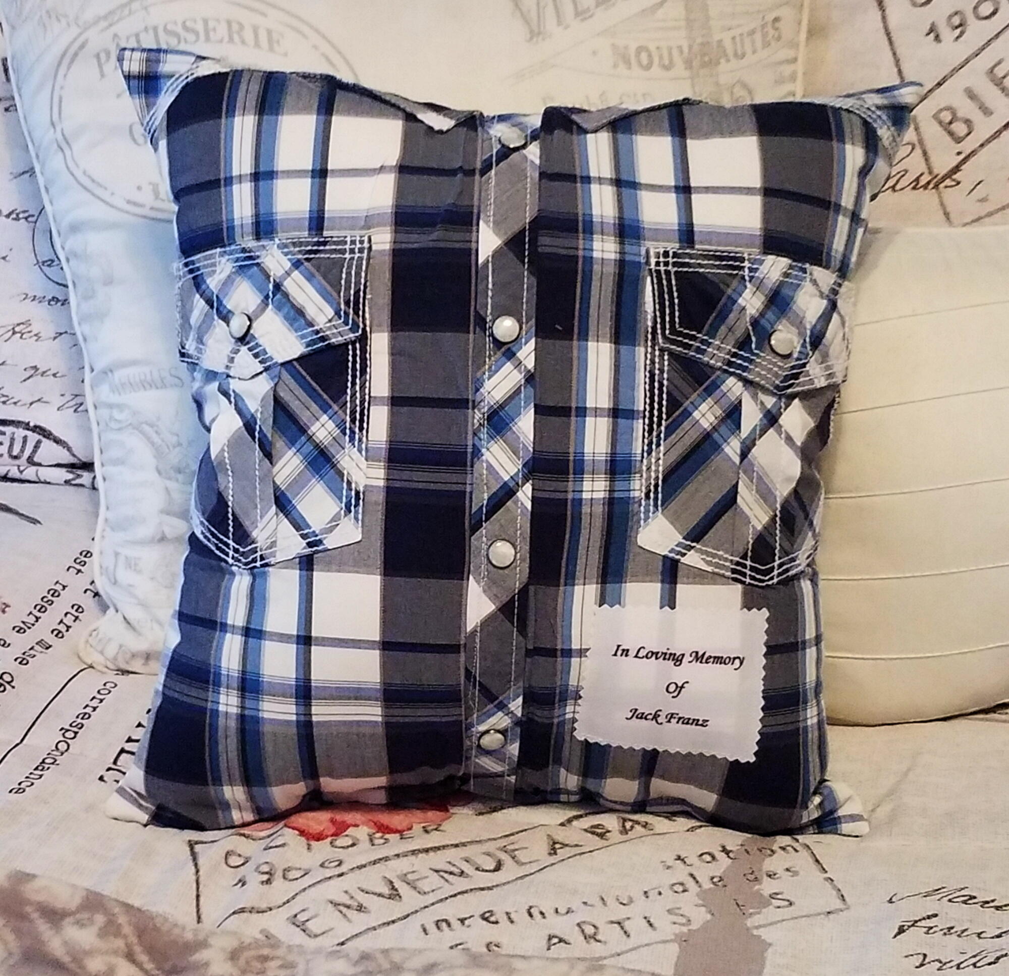 Pillow made from grandpa's hot sale shirt