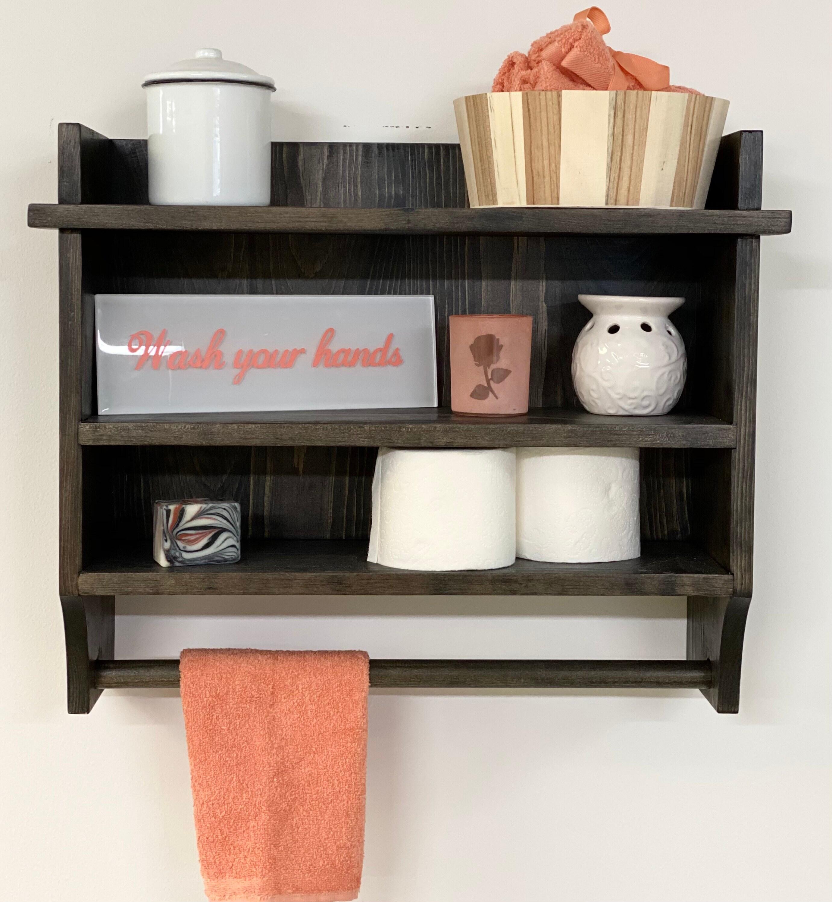 Rustic bathroom shelf with towel online bar