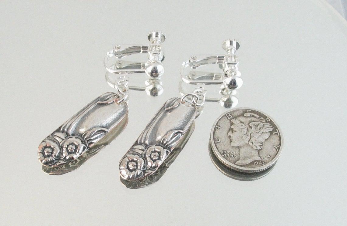 Upcycled Clip On Silver Plate Earrings
