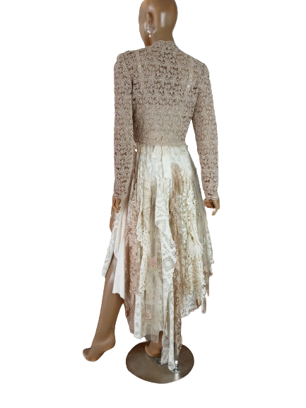 Ivory Lace Handkerchief Hem Dress