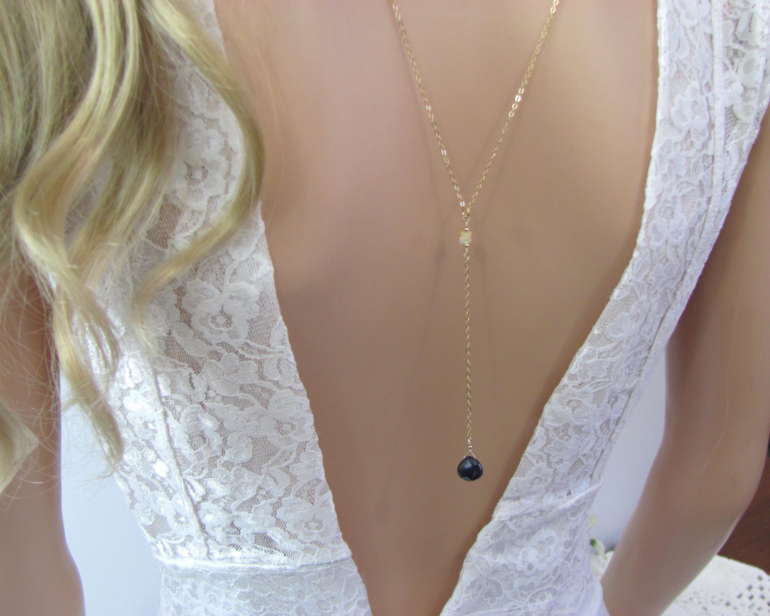 Blue Sapphire Back Necklace for the Bride