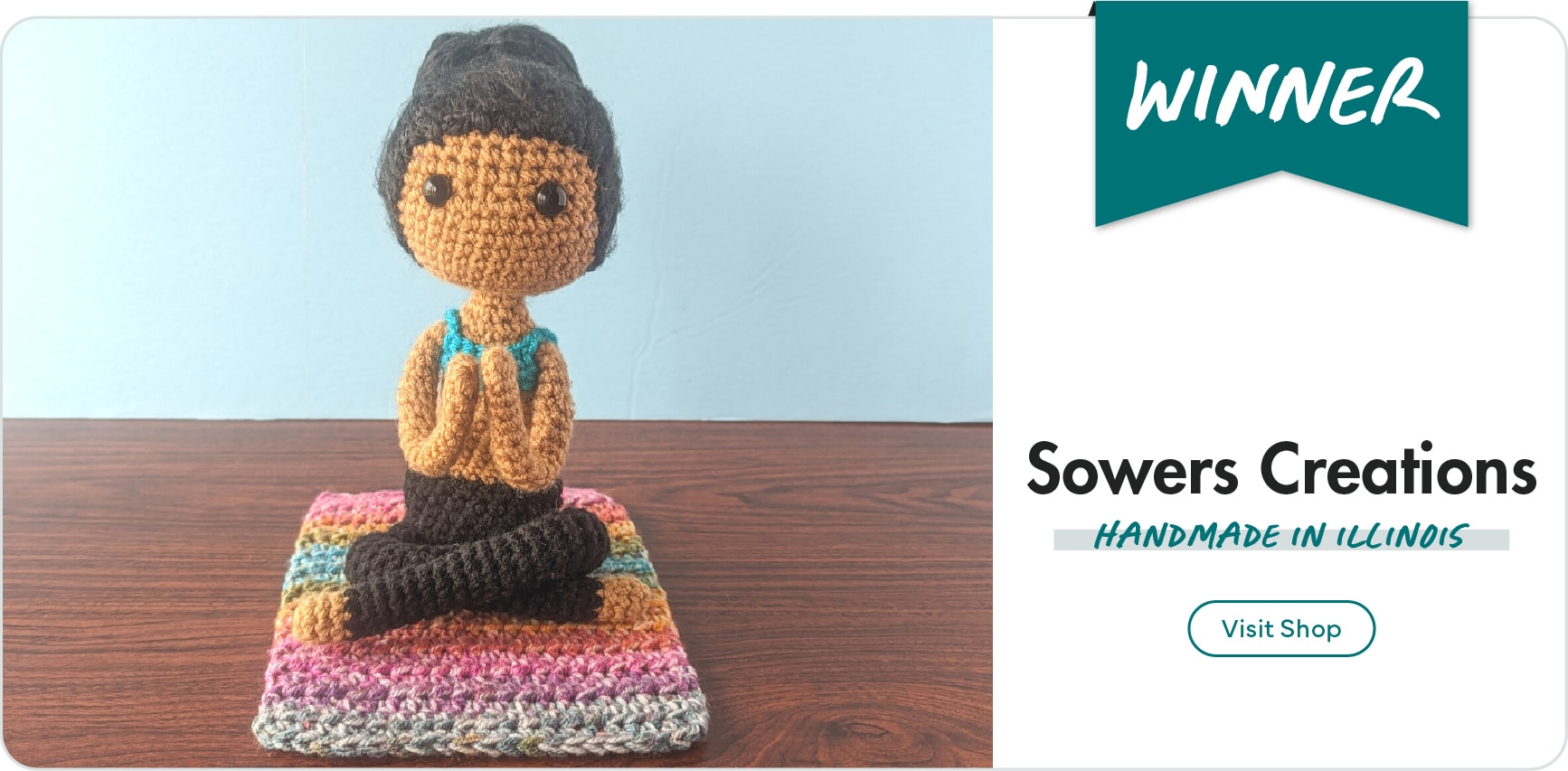 Maker Challenge Winner, Sowers Creations, Custom Crochet Yoga Doll