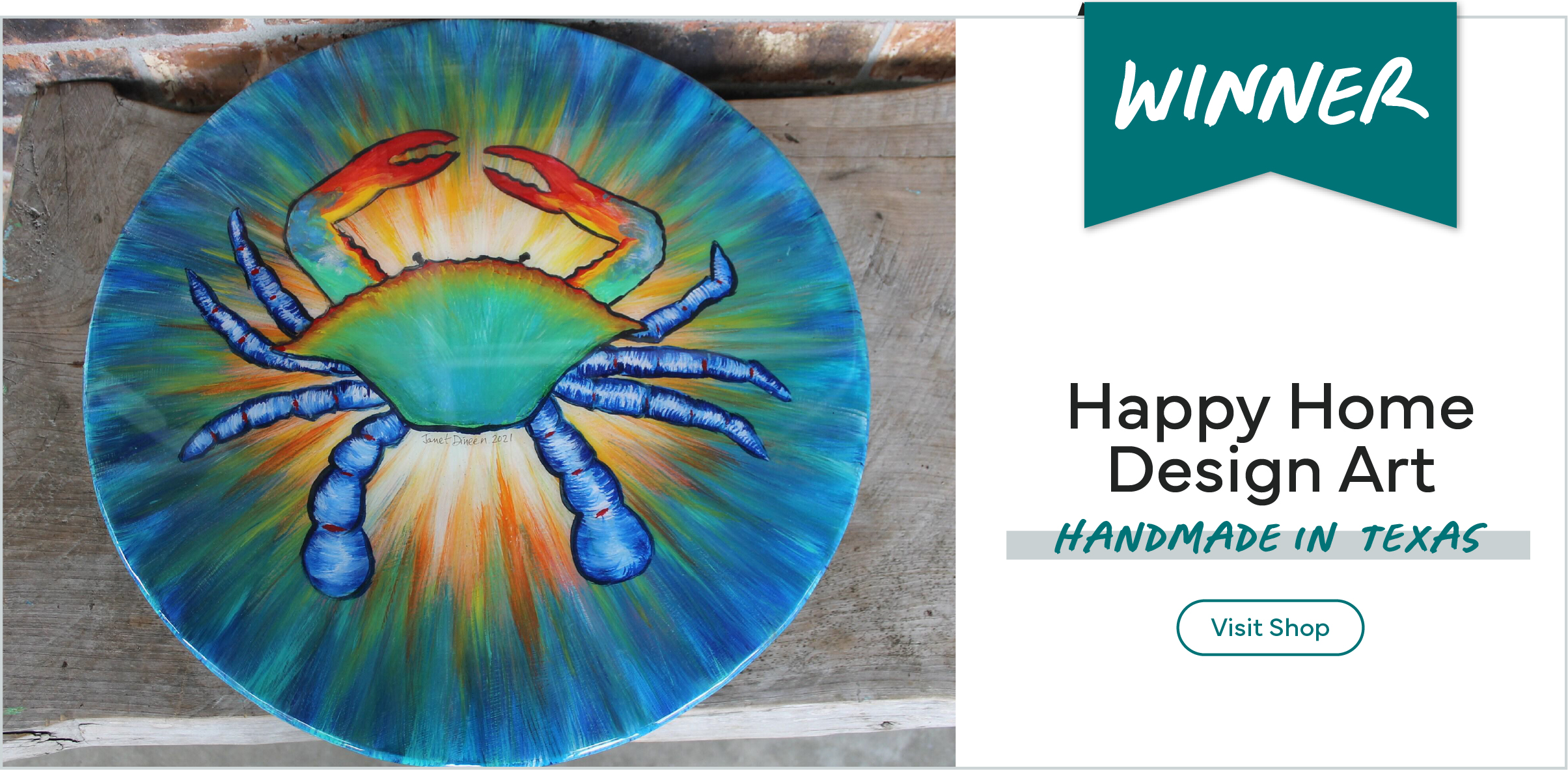 Handmade in Texas - Blue Crab Hand Painted Lazy Susan