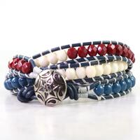 Red white and blue bracelet with silver star button