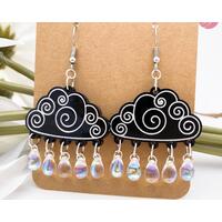 Black Raincloud with Raindrops Earrings Dangle Drop Style Black Raincloud with Raindrops Earrings Dangle Drop Style