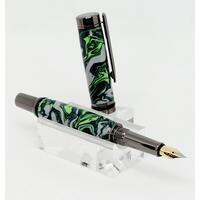 With its sleek, streamlined and elegant design, this fountain pen will make a gift of enduring beauty. This is perfect for those with smaller hands as it is slightly smaller than most rollerball and fountain pens. Posts on both ends with smooth multi entry thread style on cap end and a press fit on the back end. Includes Black ink cartridge, fountain pen ink refill pump and quality German Iridium nib. The body of the pen represents the celebrated football team, the Seahawks. A treasure and 12th man. The pen comes a gift box. With its sleek, streamlined and elegant design, this fountain pen will make a gift of enduring beauty. This is perfect for those with smaller hands as it is slightly smaller than most rollerball and fountain pens. Posts on both ends with smooth multi entry thread style on cap end and a press fit on the back end. Includes Black ink cartridge, fountain pen ink refill pump and quality German Iridium nib. The body of the pen represents the celebrated football team, the Seahawks. A treasure and 12th man. The pen comes a gift box.