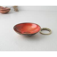 Handmade Tiny 1-3/4" Trinket bowl dark sunset burnt orange copper enamel trinket dish