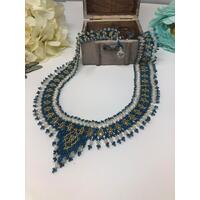 Blue White Gold Beadweaving Necklace Blue White Gold Beadweaving Necklace